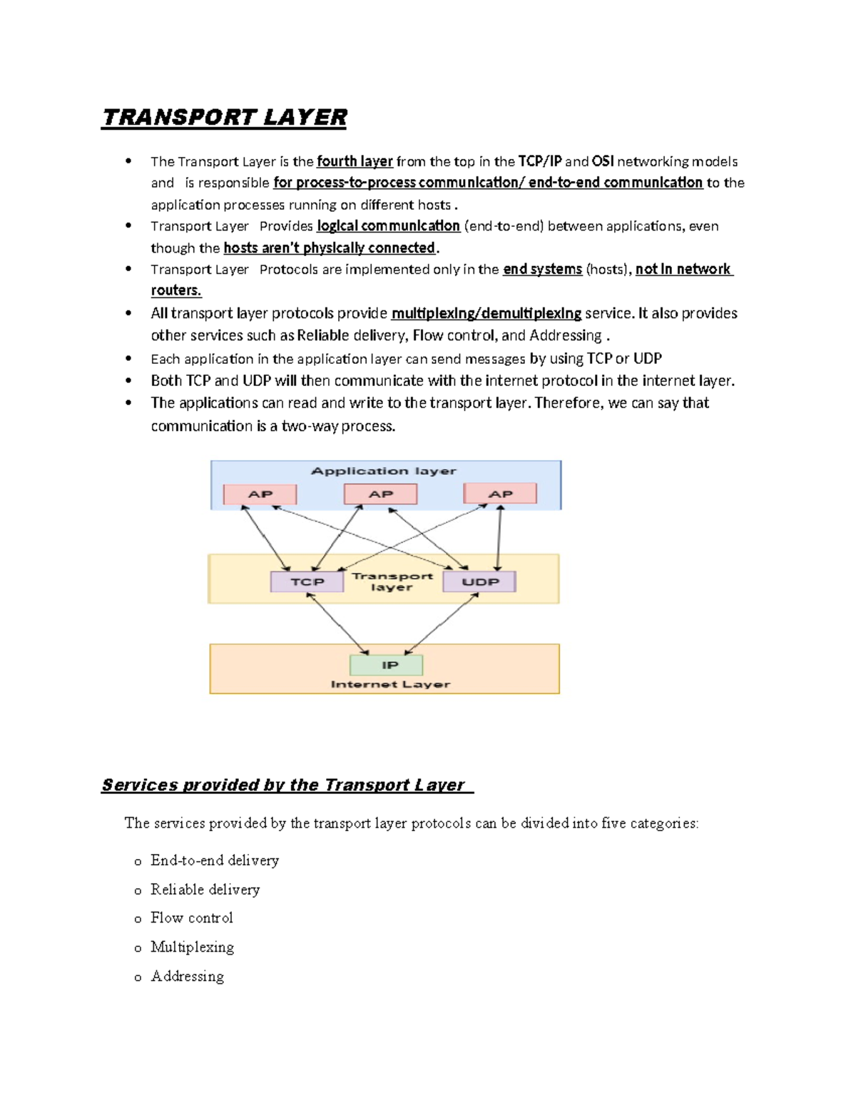 Transport Layer Overview: Functions & Connection Management - Studocu