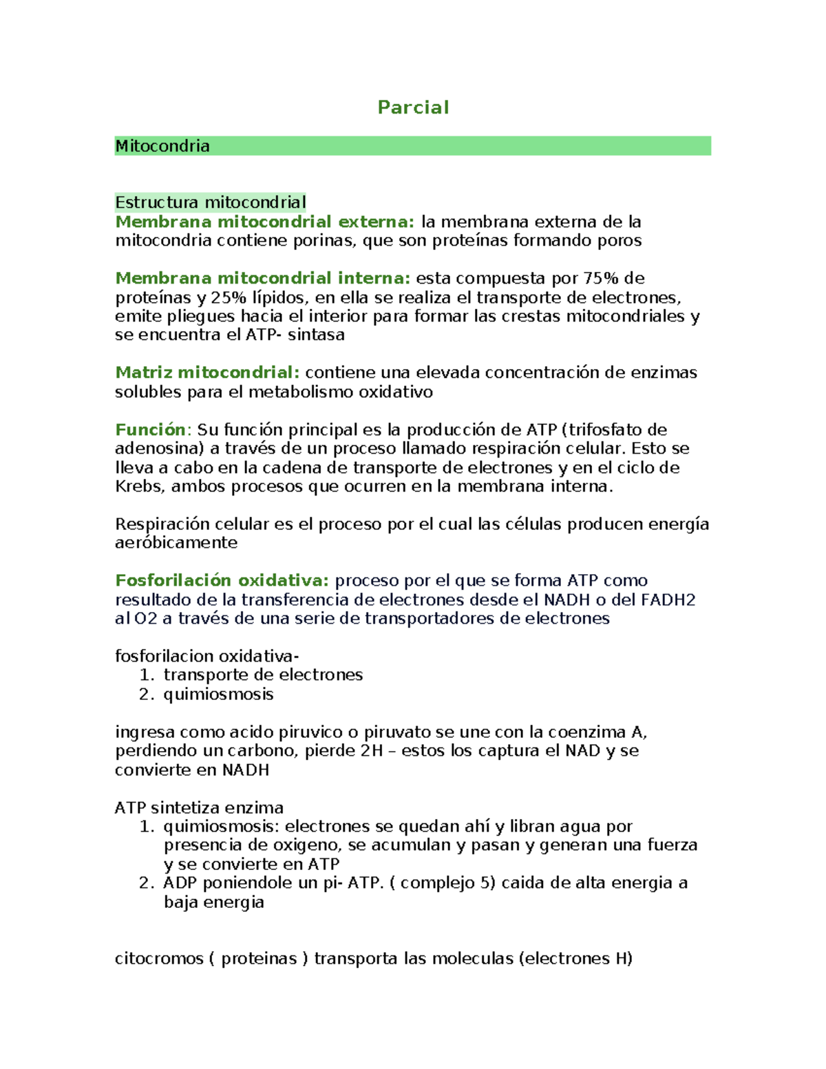 Parcial de Biología: Mitocondrias y Señalización Celular - Document Preview