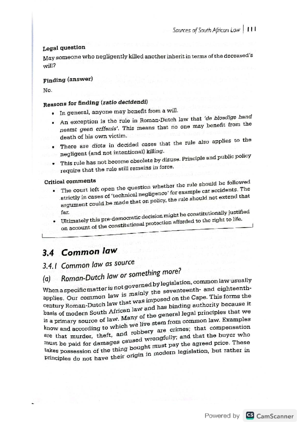 CS 112 Final Exam: Sources of South African Law and Legal Principles ...