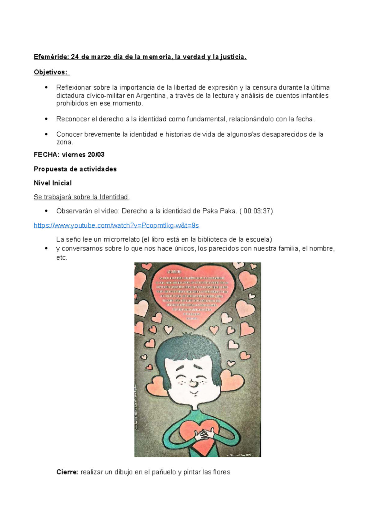 Clase Alusiva 24-03: Actividades para el Día de la Memoria - Studocu