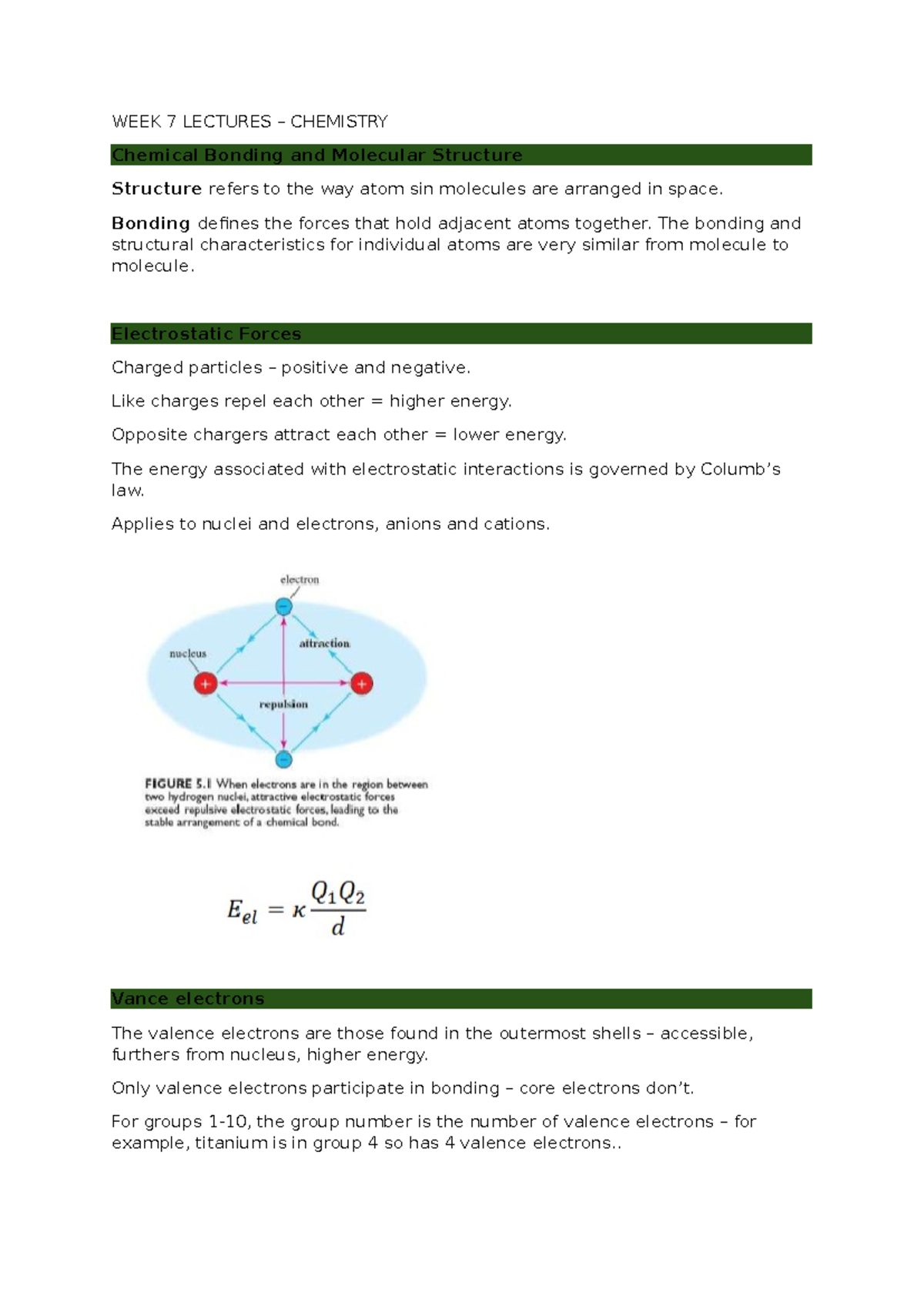 Chemistry 101: Week 7 Lecture Notes on Chemical Bonding & Structures ...