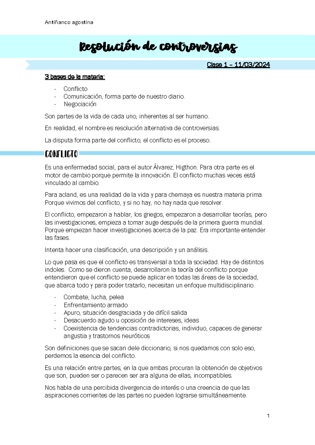 Resolución Alternativa de Controversias - Clase 1 (11/03) - Document Preview