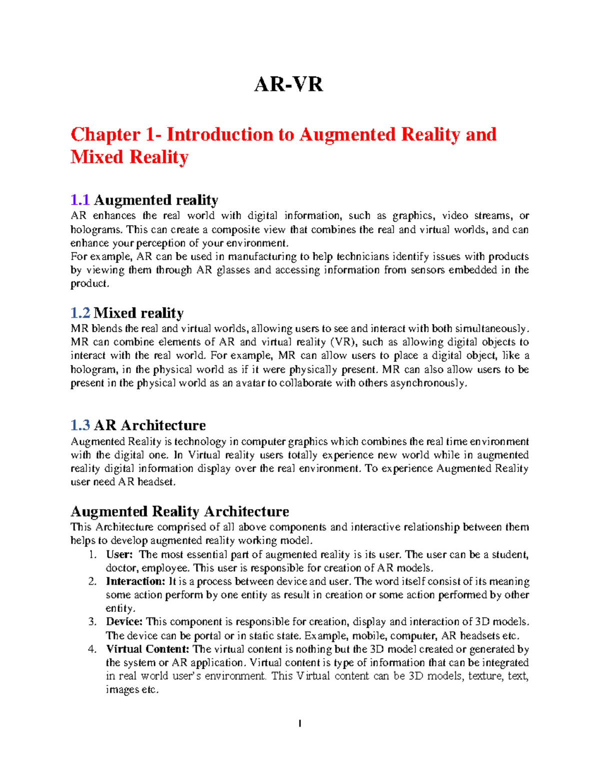 AR VR Notes - BHUH - AR-VR Chapter 1- Introduction to Augmented Reality ...