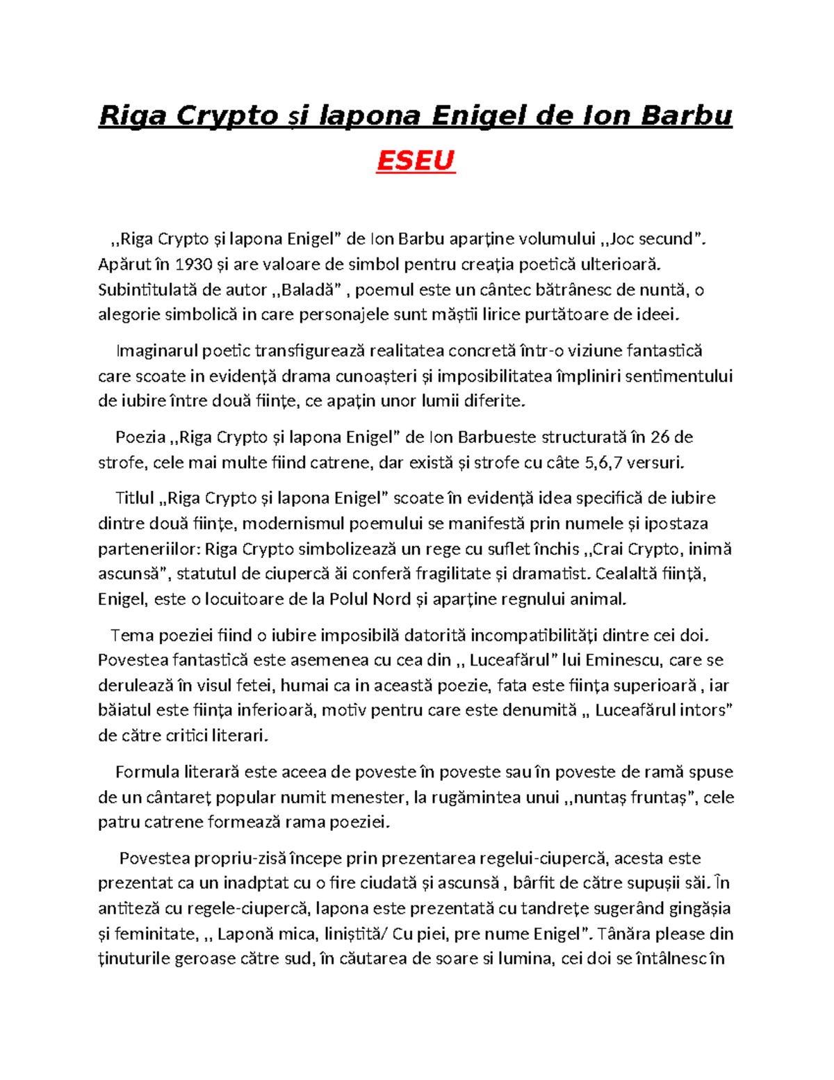 ESEU: Analiza Poeziei 