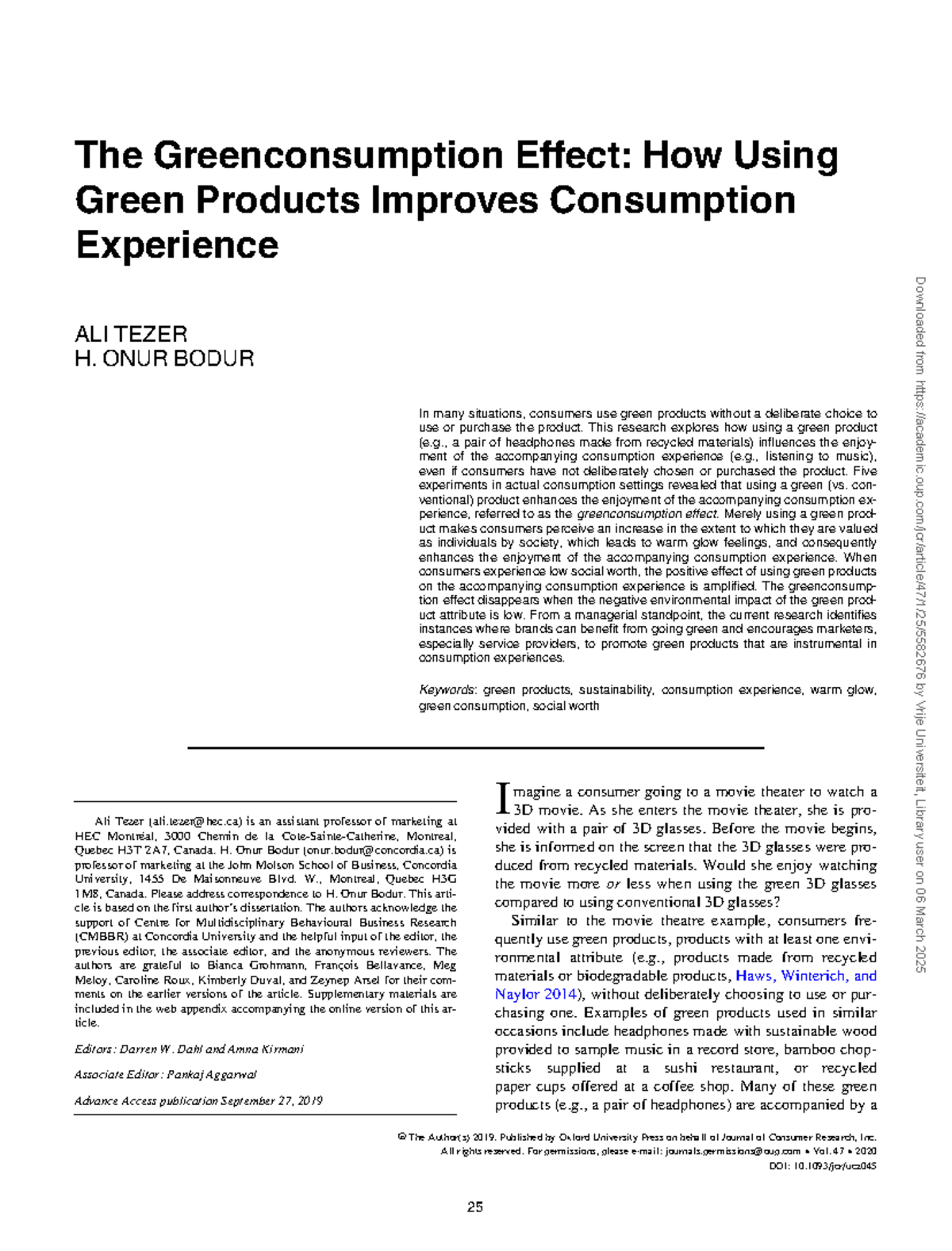 The Greenconsumption Effect: Enhancing Enjoyment in Consumption ...