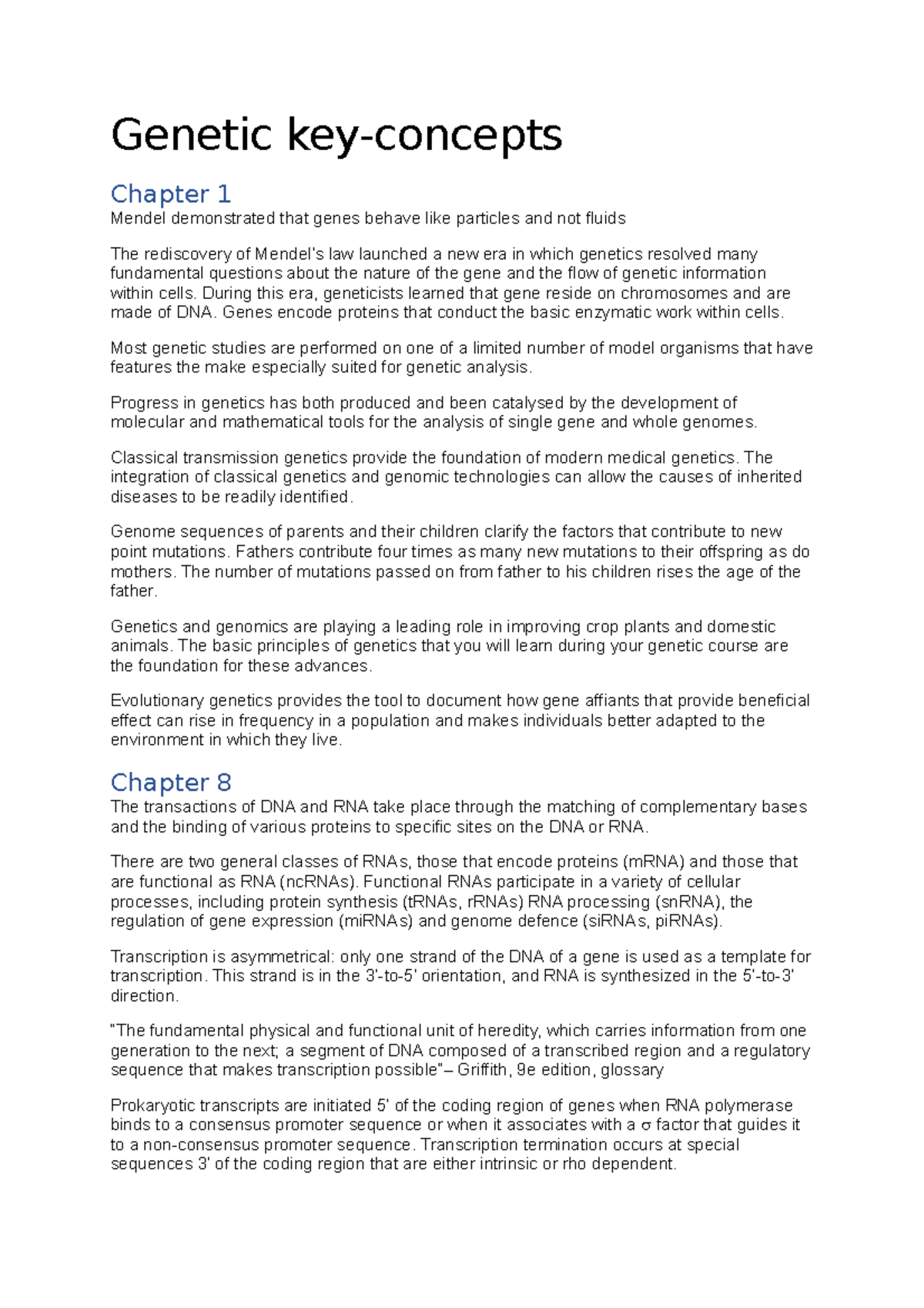 Genetics Key Concepts: Insights and Principles for Course GENE101 ...