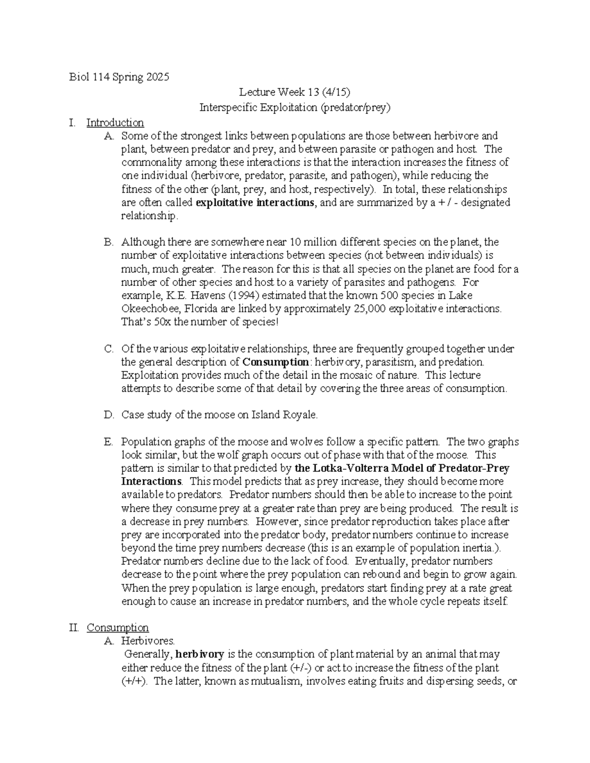 Biol 114 Spring 2025: Week 13 Lecture on Interspecific Exploitation ...