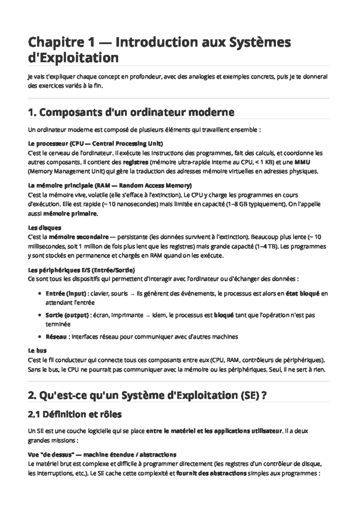 Chapitre 1 : Introduction aux Systèmes (Cours SE101) - Studocu