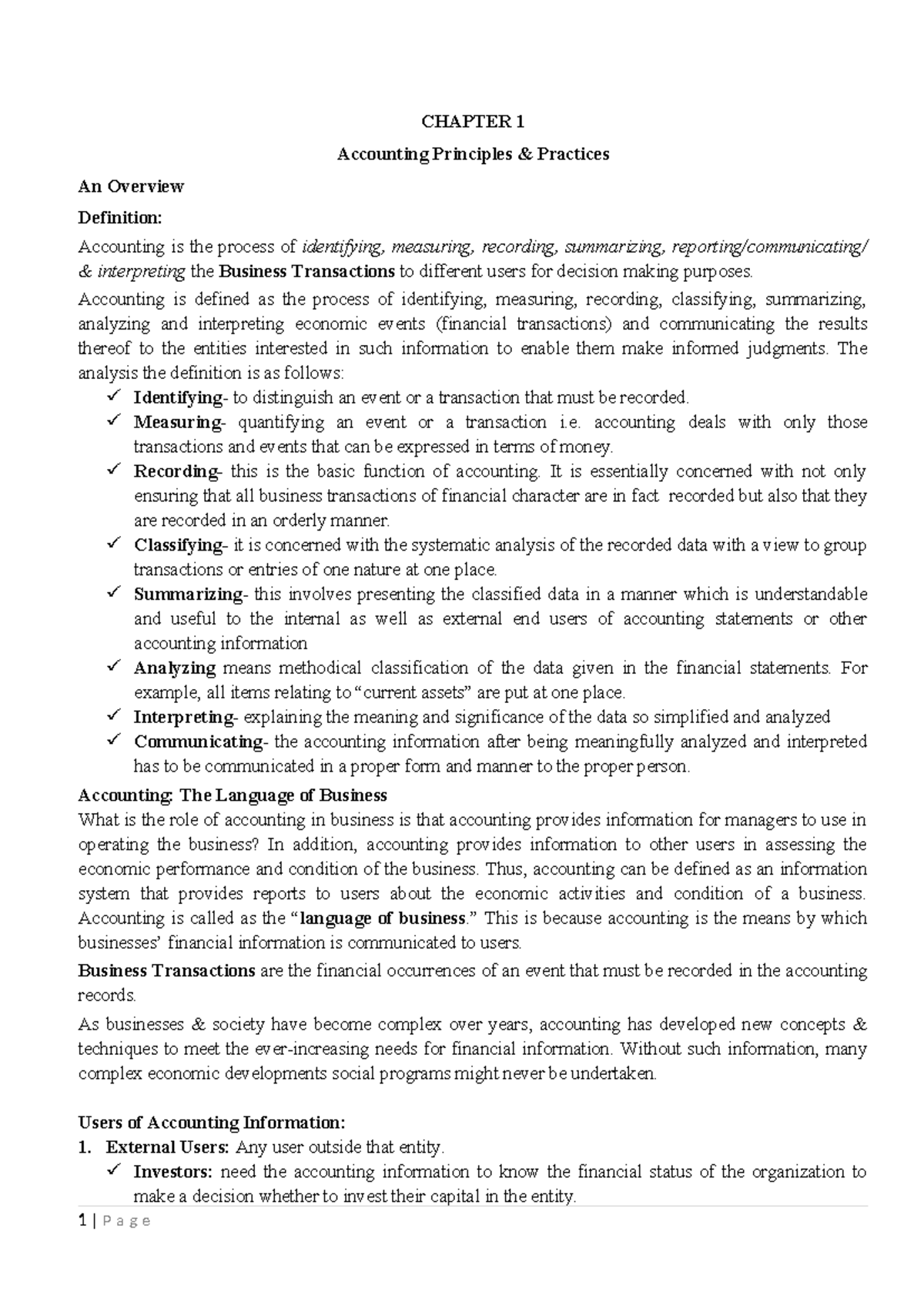 Chapter 1: Overview of Accounting Principles & Practices - Studocu