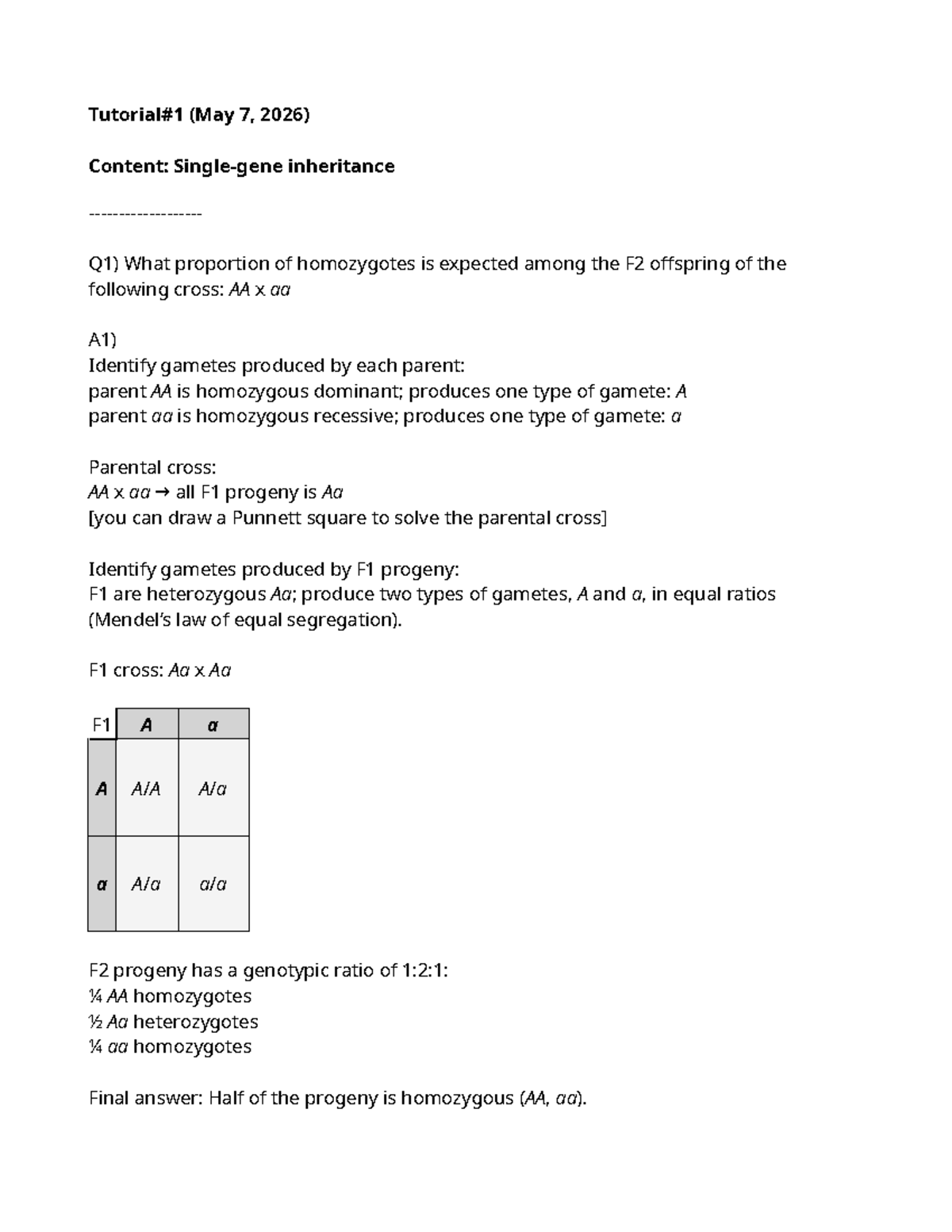 CBLG400 S26 Tutorial 1: Inheritance and Genetic Probabilities - Studocu