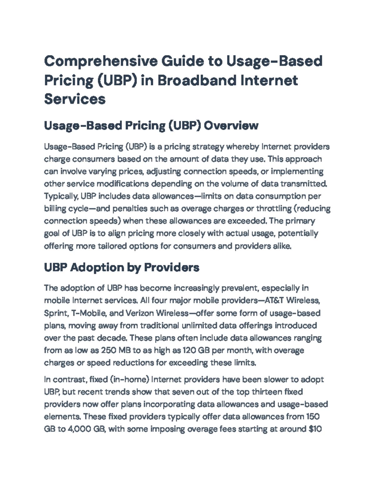 Comprehensive Overview of Usage-Based Pricing (UBP) in Broadband ...