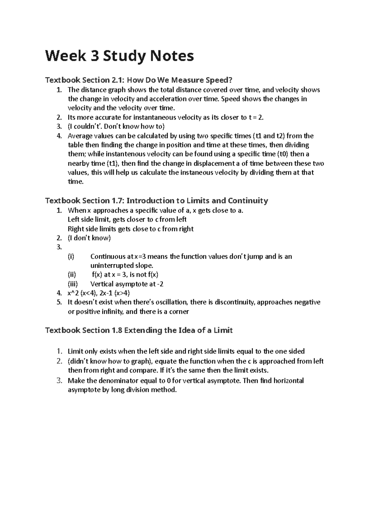 Week 3 Study Notes - Tutorial work - Week 3 Study Notes Textbook ...