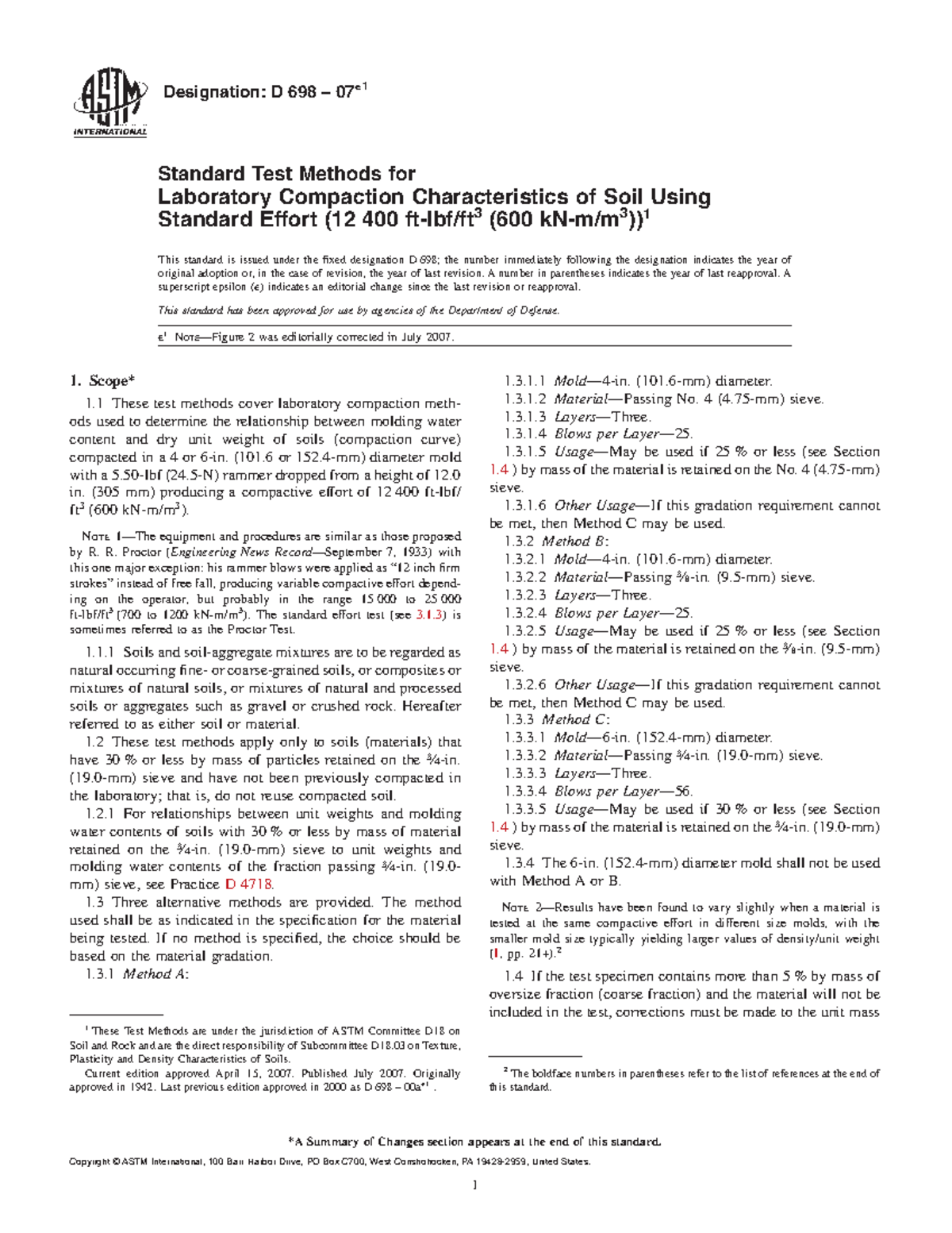 ASTM D698 - Standard Test Methods for Soil Compaction Using Proctor ...
