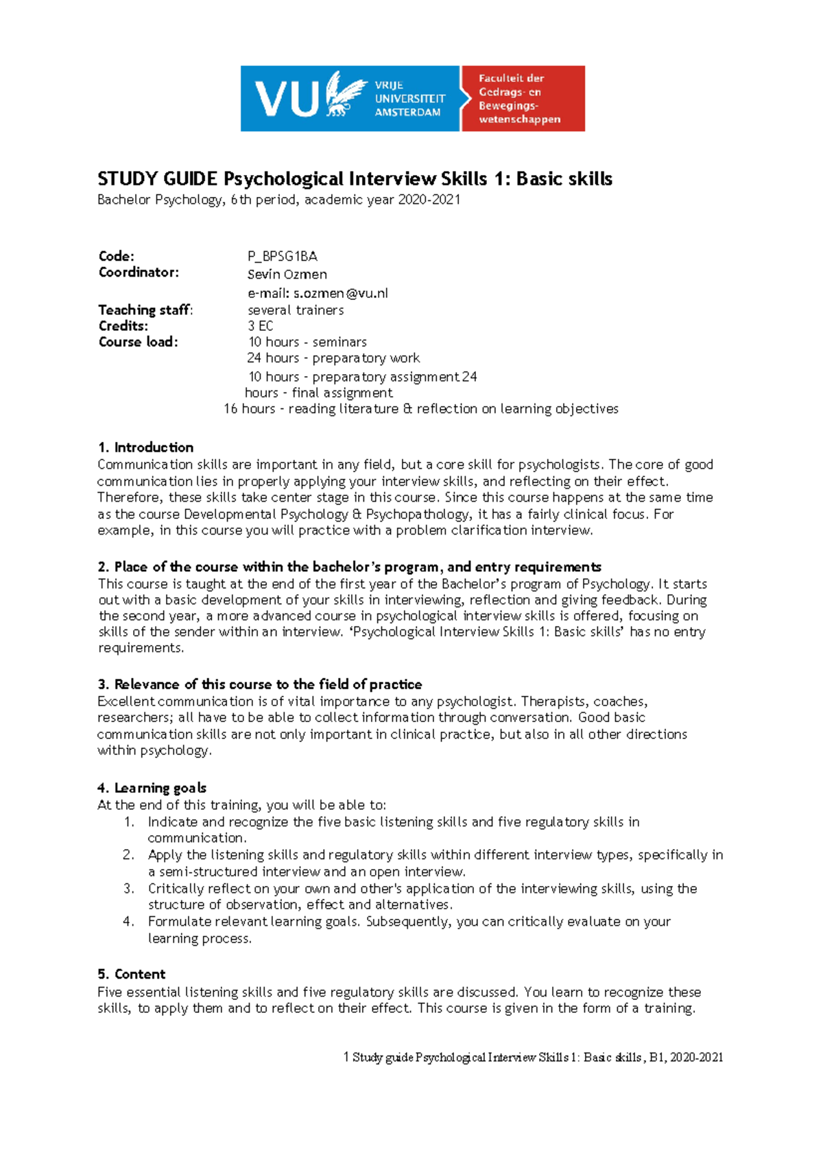 ENG - P_BPSG1BA Study Guide: Psychological Interview Skills 1 (2020 ...