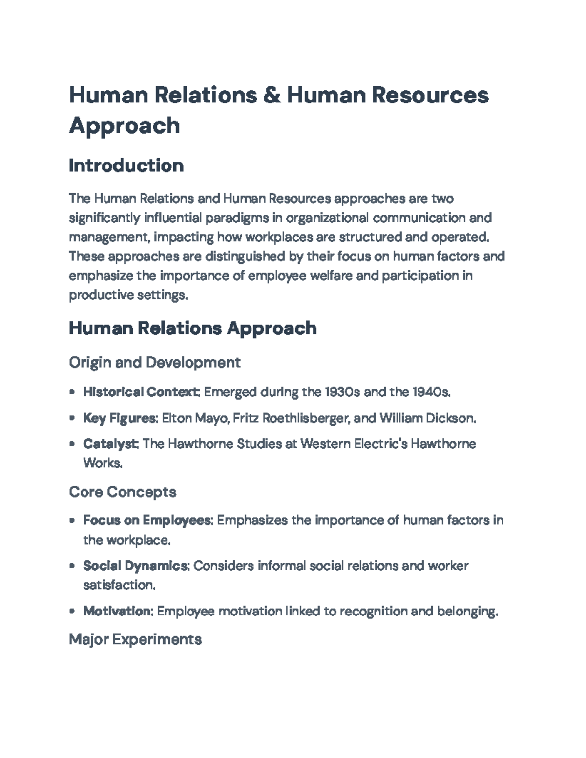 Human Relations & Human Resources Approaches in Org. Management - Human ...