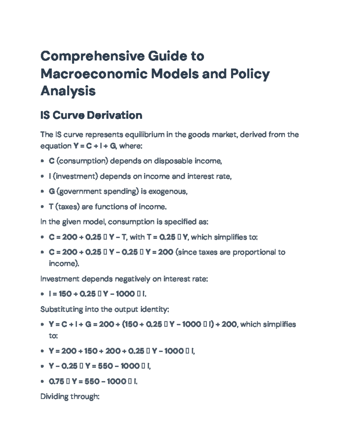 Macroeconomic Models & Policy Analysis: IS Curve Derivation Guide - Studocu