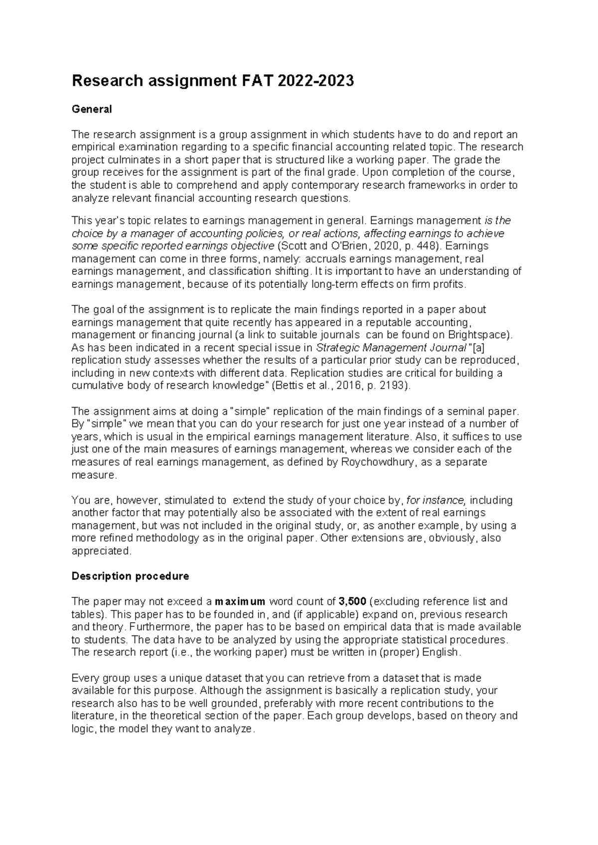 Research Assignment on Earnings Management: FAT 2022 - Studeersnel