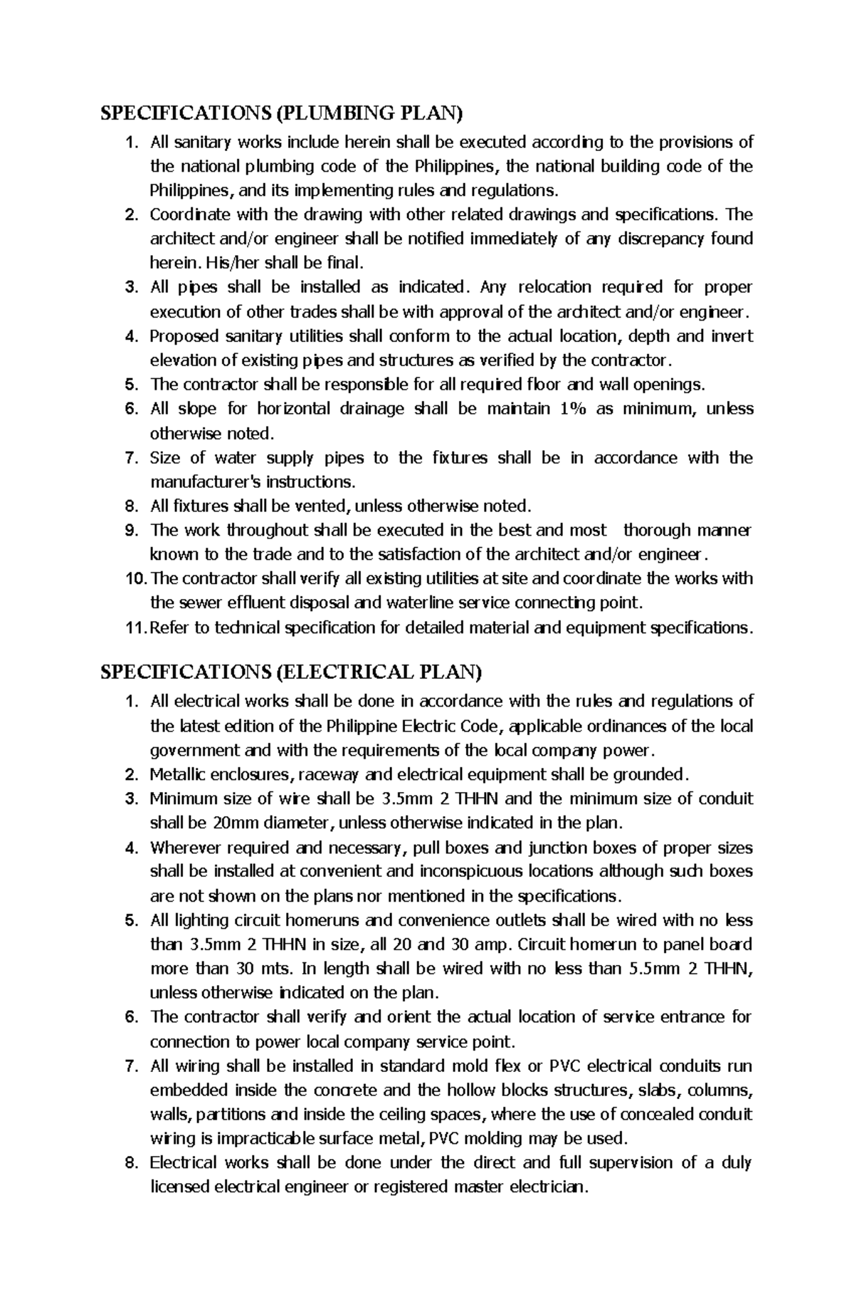 Plumbing & Electrical Specifications - Lecture Notes - Studocu