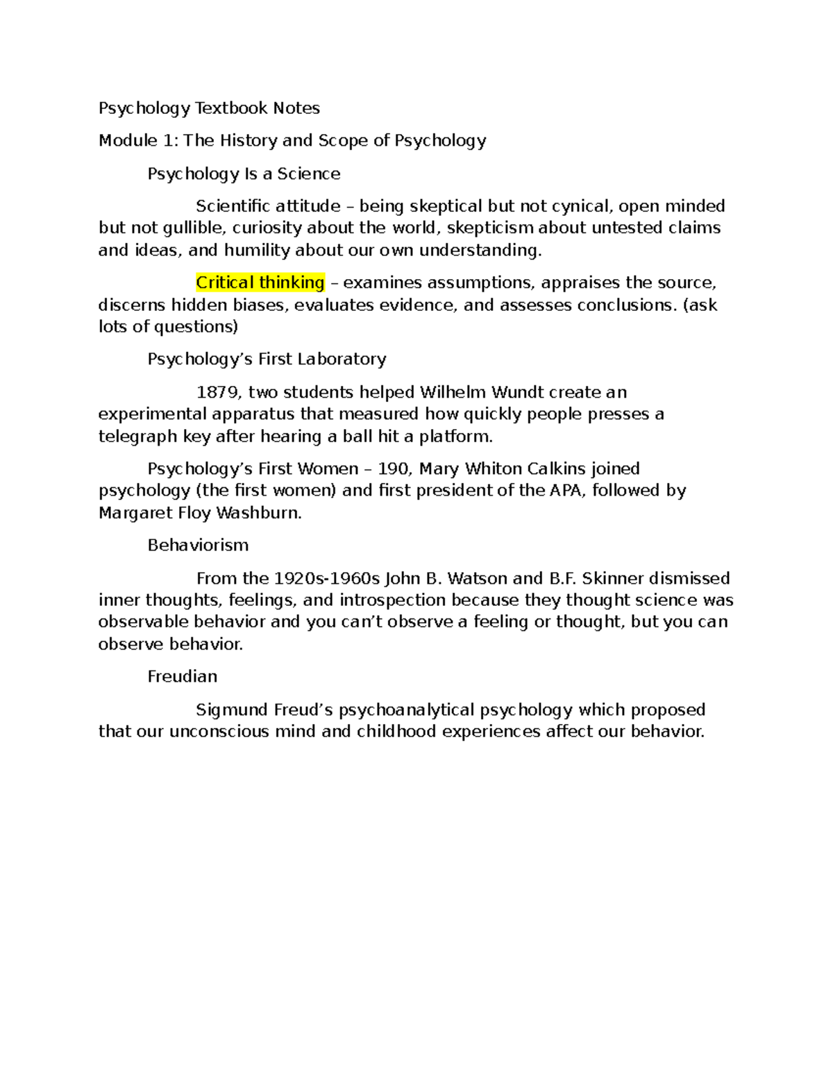 Psychology 101: Module 1 Notes on History & Scope of Psychology - Studocu