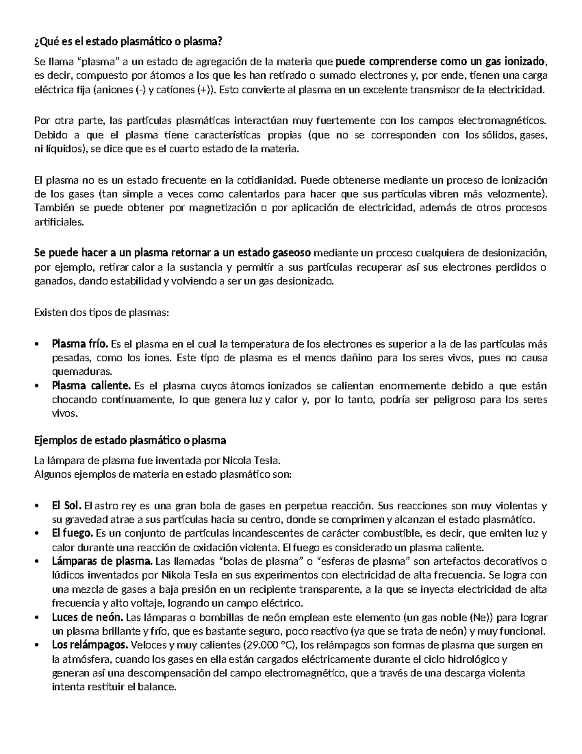Conceptos Fundamentales sobre Plasma y su Actividad en la Materia - Studocu