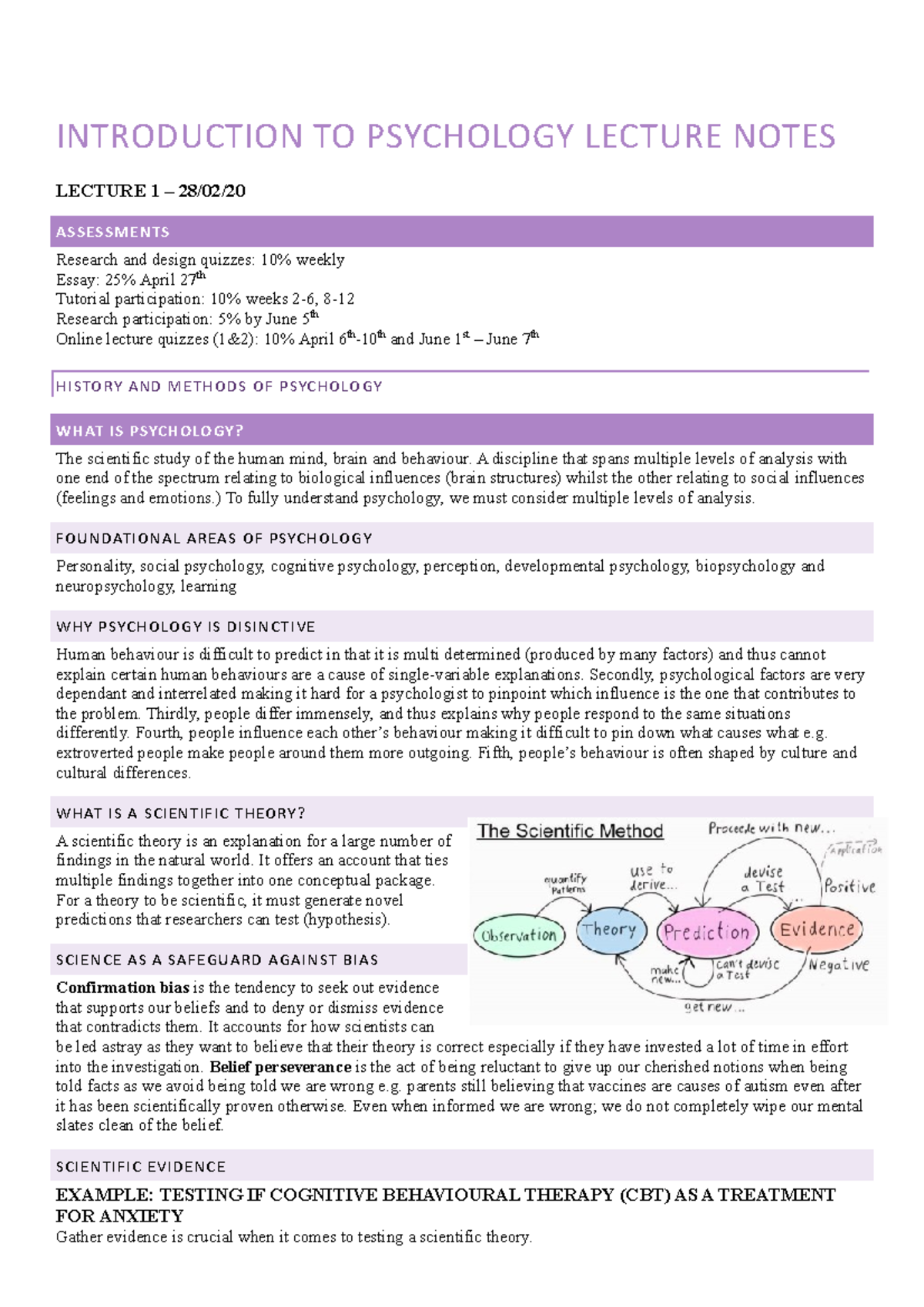 Intro to Psychology - Lecture Notes Overview (PSY 101) - Studocu