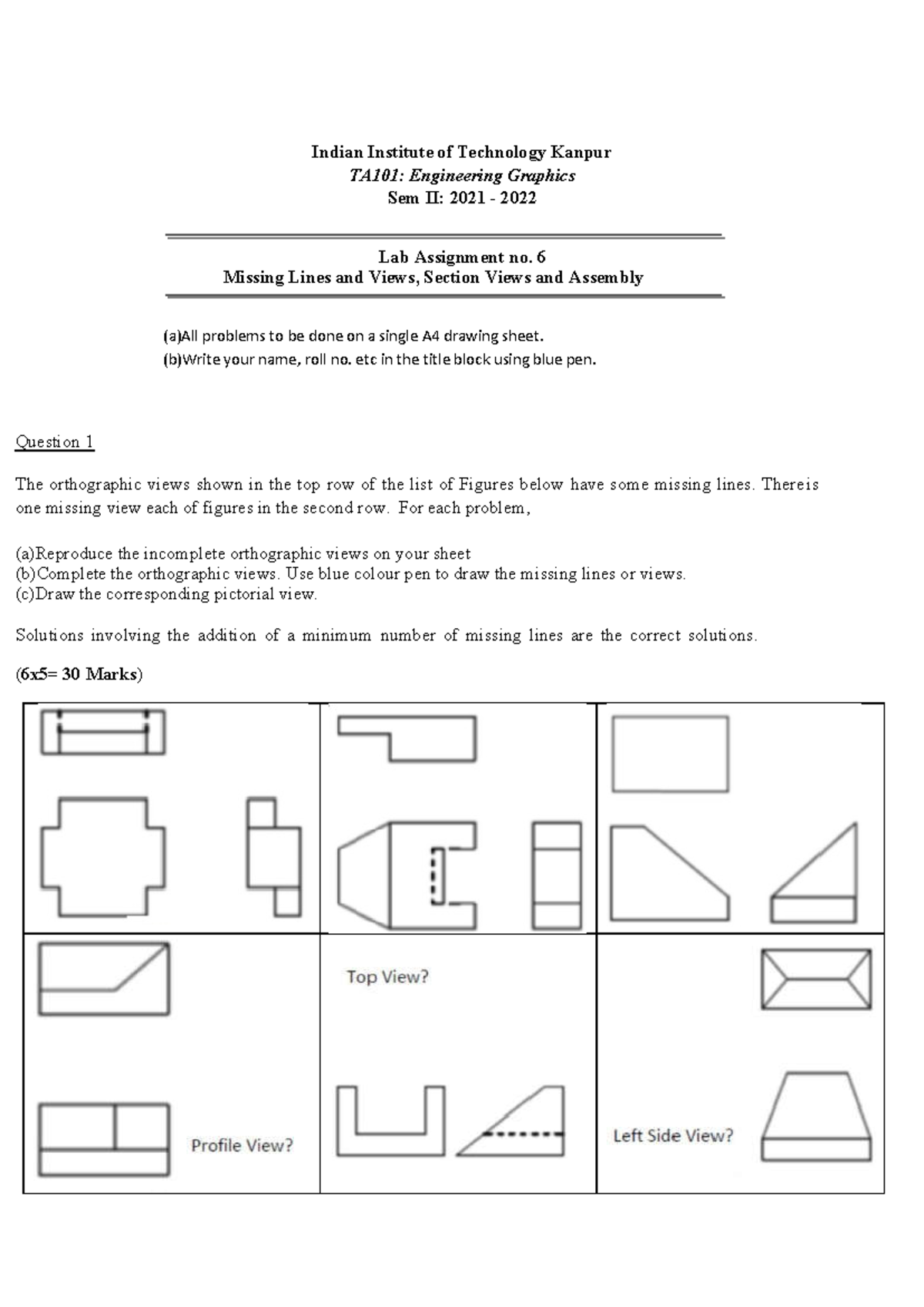 TA101 Lab Assignment 6: Missing Lines, Views & Assembly (Sem II 2021-22 ...