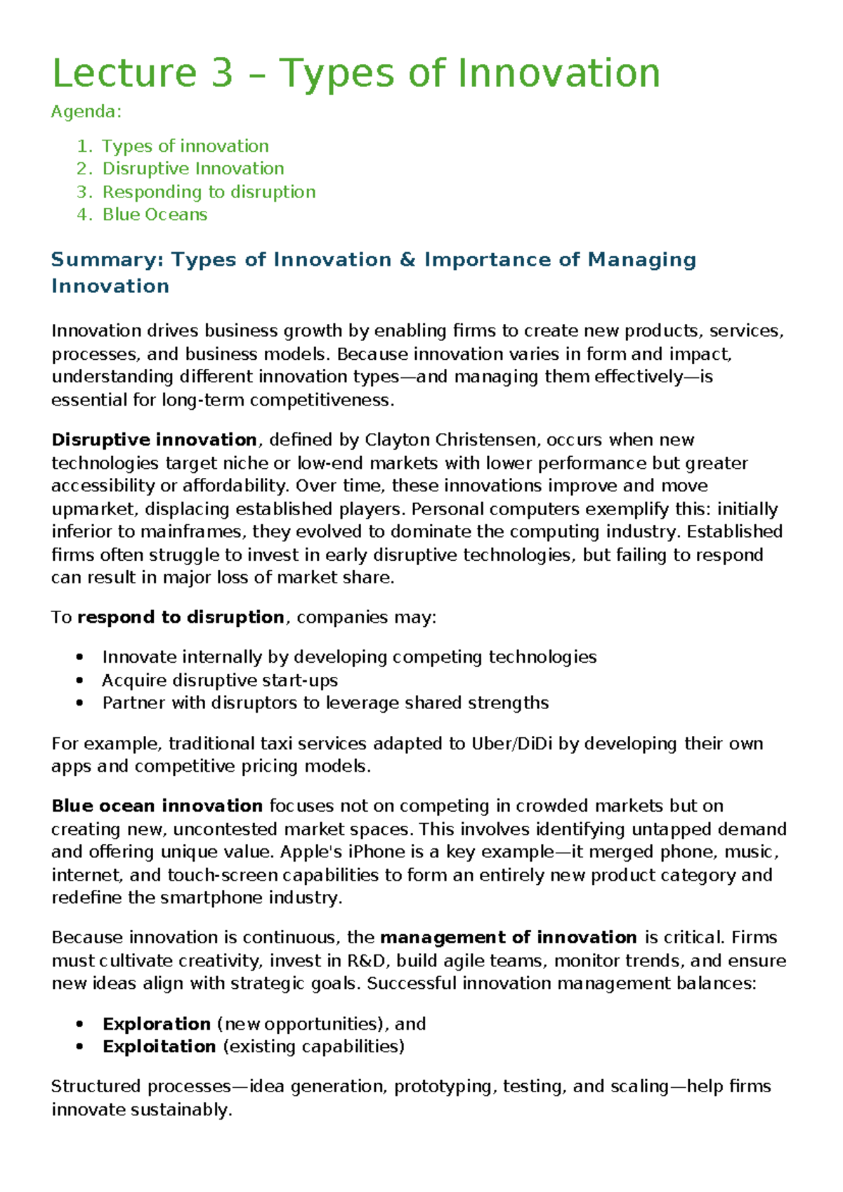 Lecture 3: Understanding Types of Innovation and Disruption - Studocu