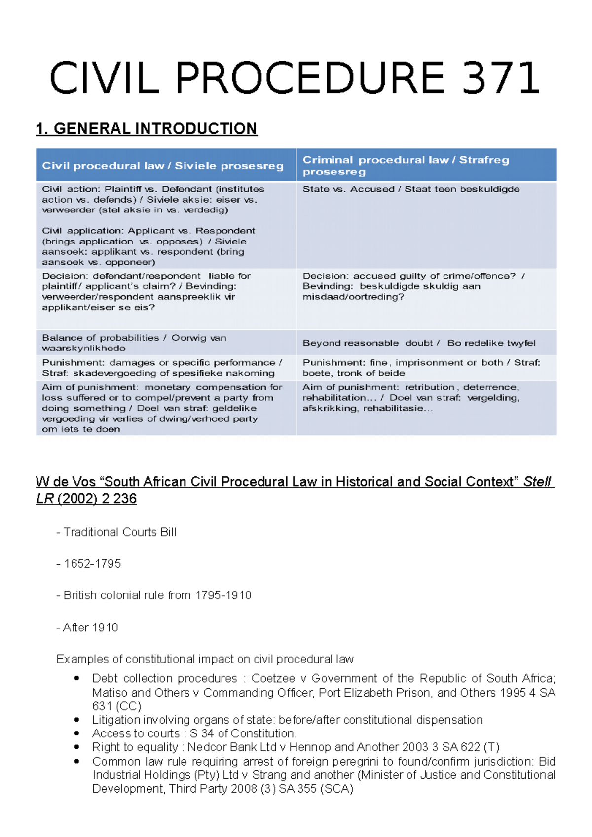 Civil Procedure 371 Notes: Comprehensive Summary and Analysis - Studocu