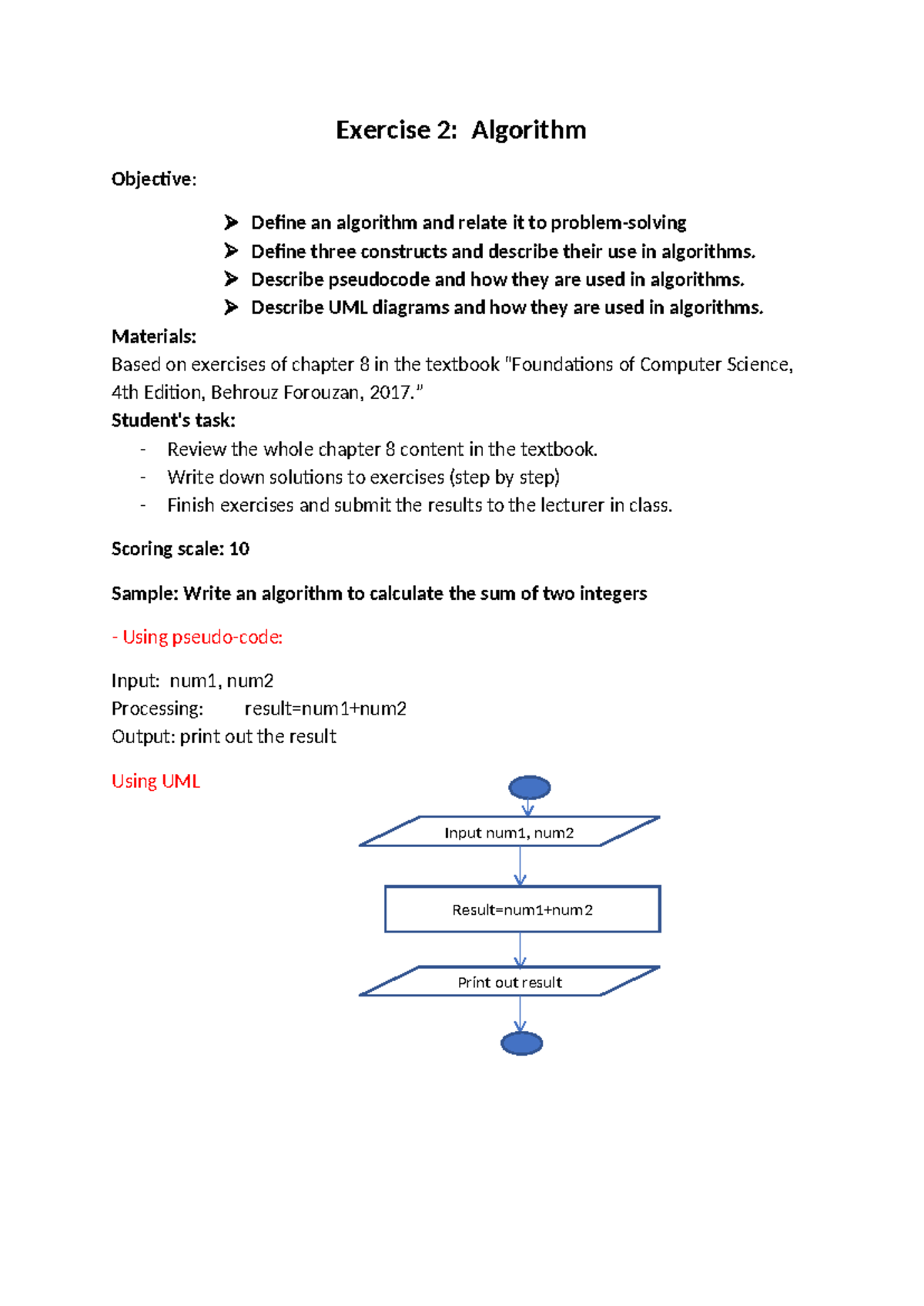 CSI106 Exercise 02: Algorithm Design and Pseudocode Review - Studocu