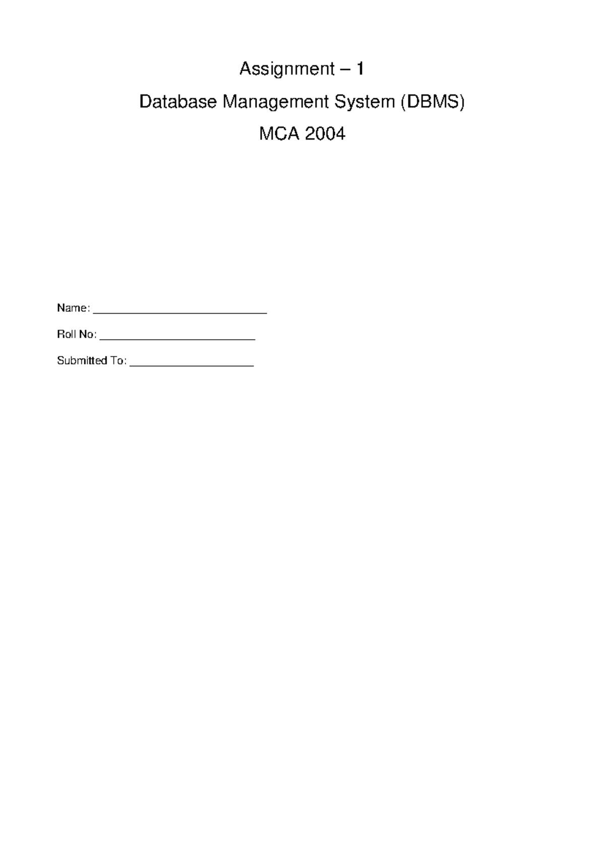 DBMS Assignment Overview: Architecture, Data Models & SQL - MCA 2004 ...