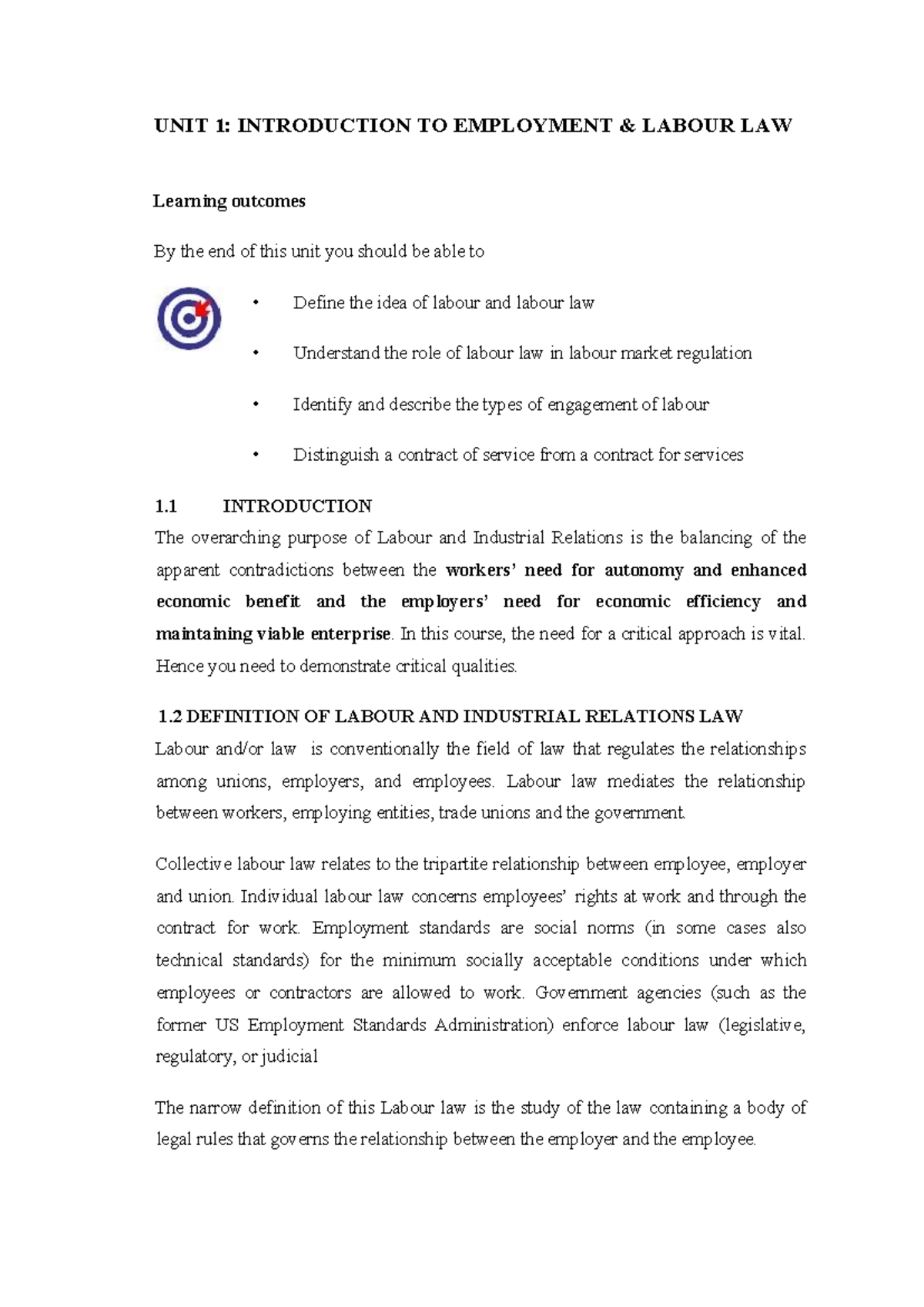 Lecture 1: Employment & Labour Law Overview and Key Concepts - Studocu