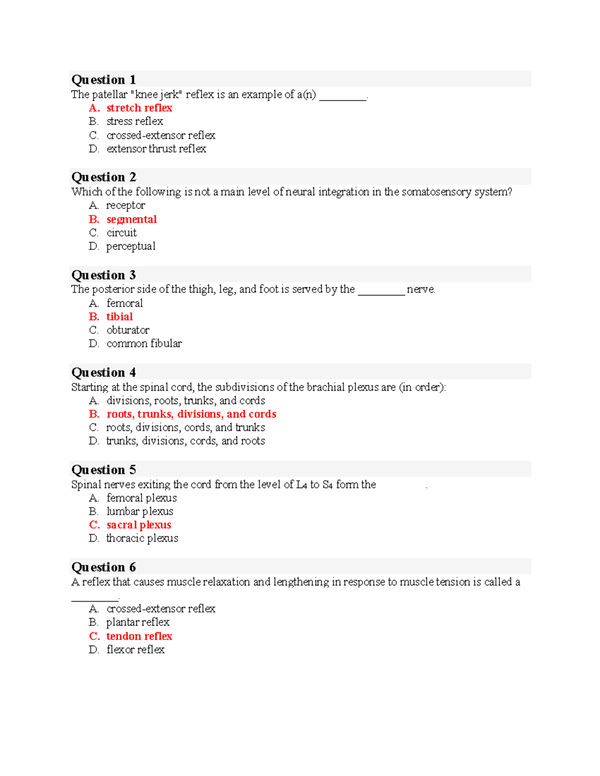 AP1 - Final Exam 4 Practice Questions and Answers on Reflexes - Studocu