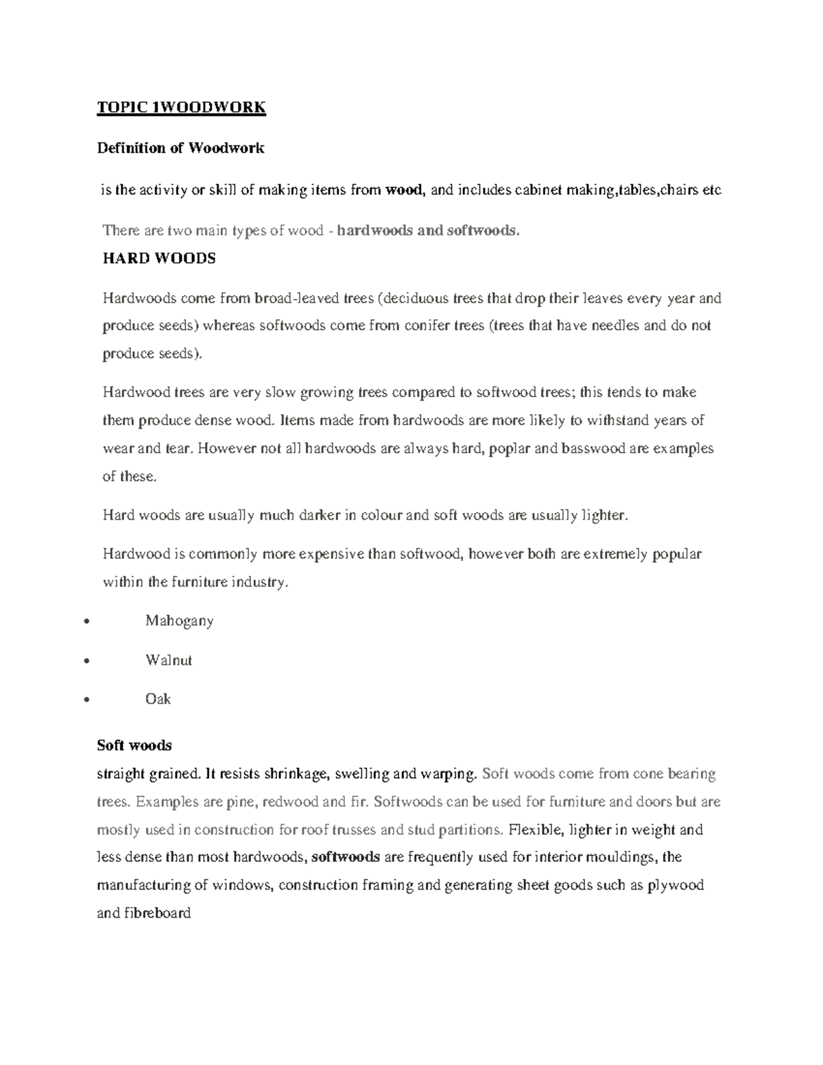 Woodwork LECTURE NOTES - Understanding Timber & Tools - Studocu