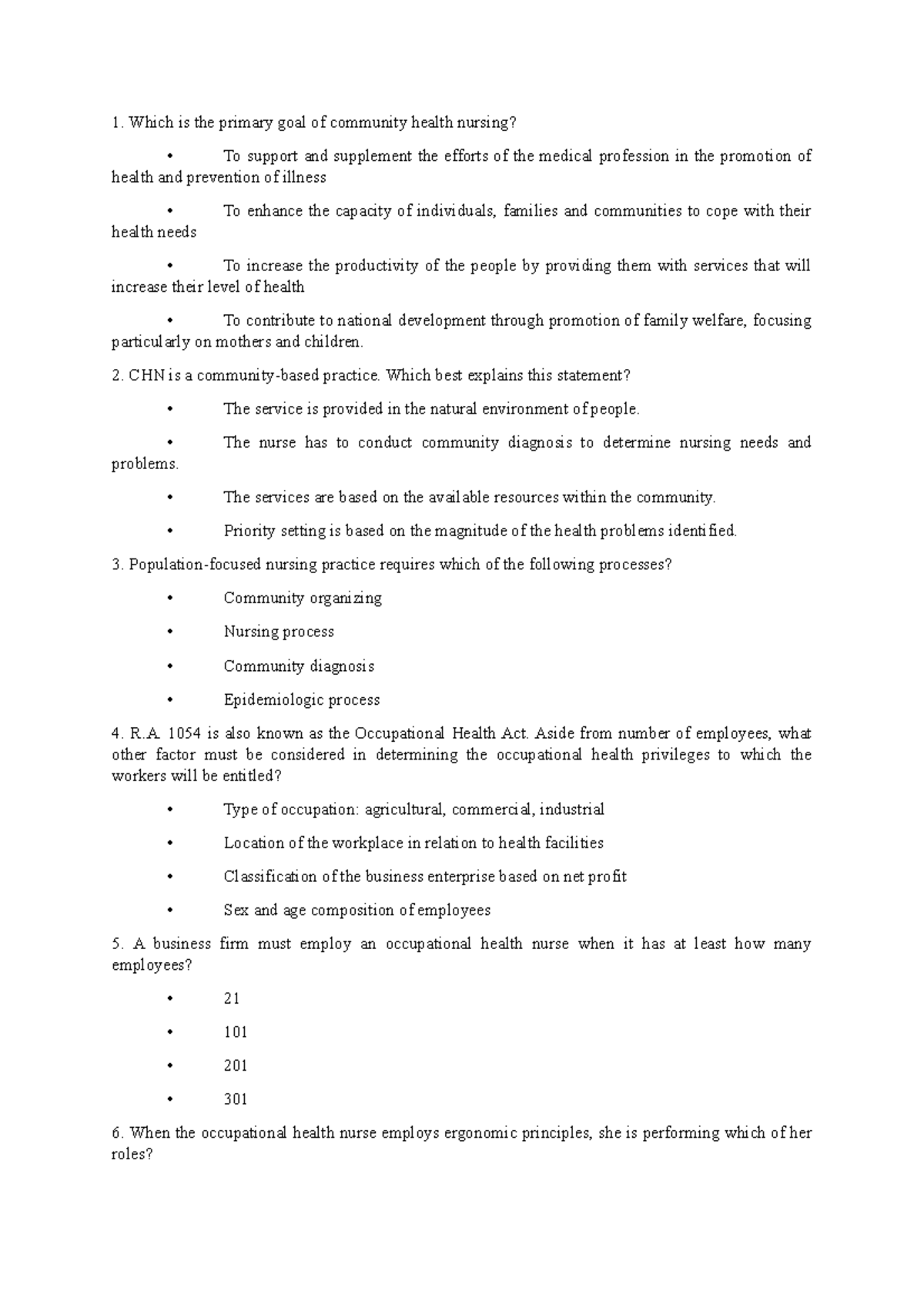 CHN Sample Exam: Community Health Nursing Concepts and Practices - Studocu
