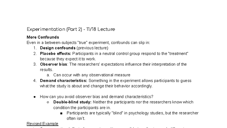 PSYC012 - Lecture Notes on Internal Validity Threats in Experiments ...