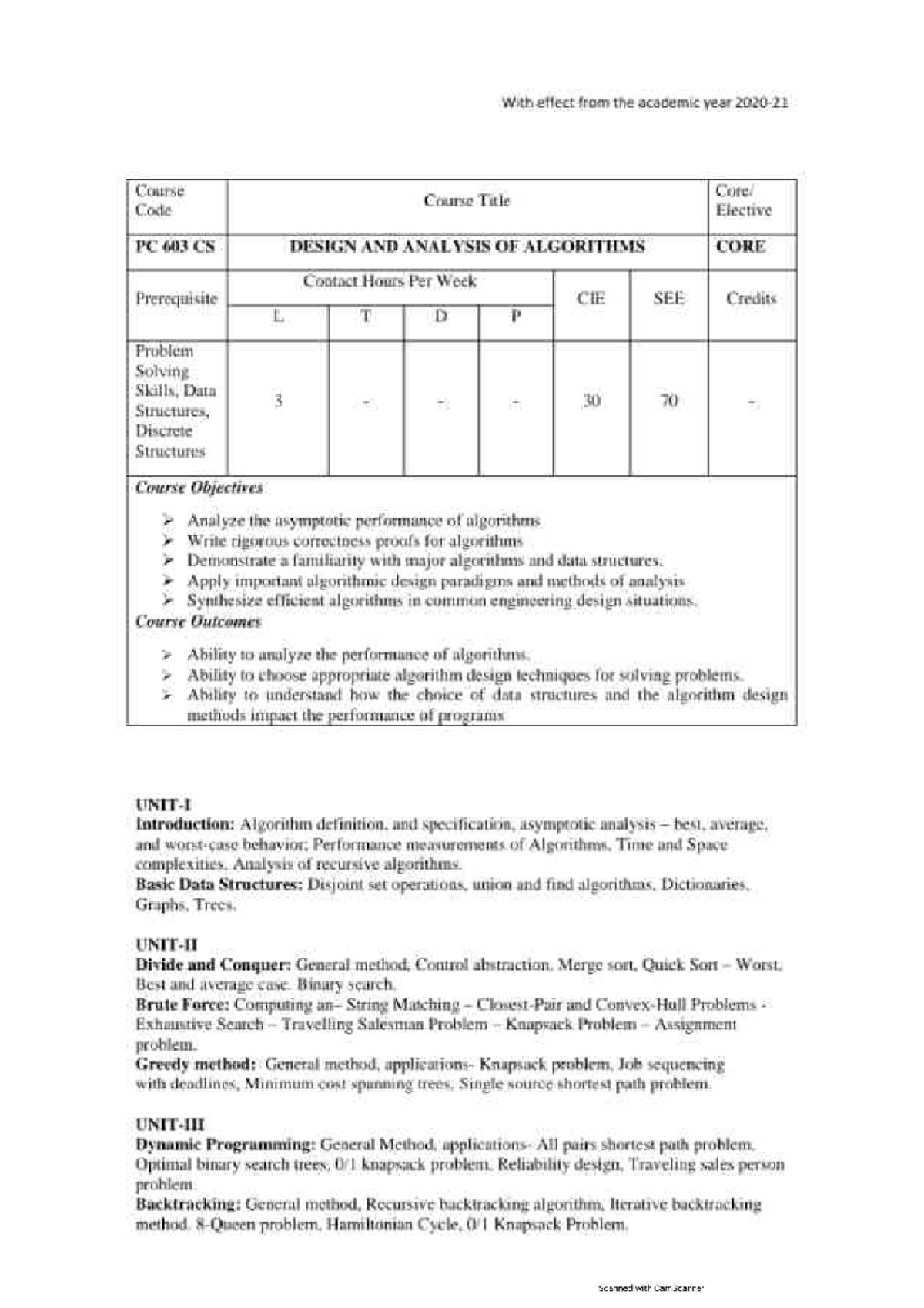 Design and Analysis of Algorithms - PC 603 CSE Notes - Studocu