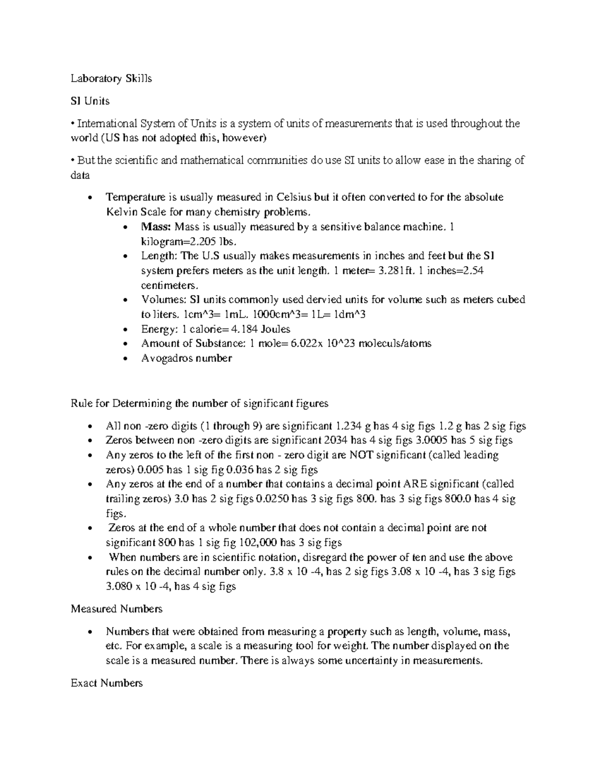 Lab Skills Chemistry 100 - Laboratory Skills SI Units International ...