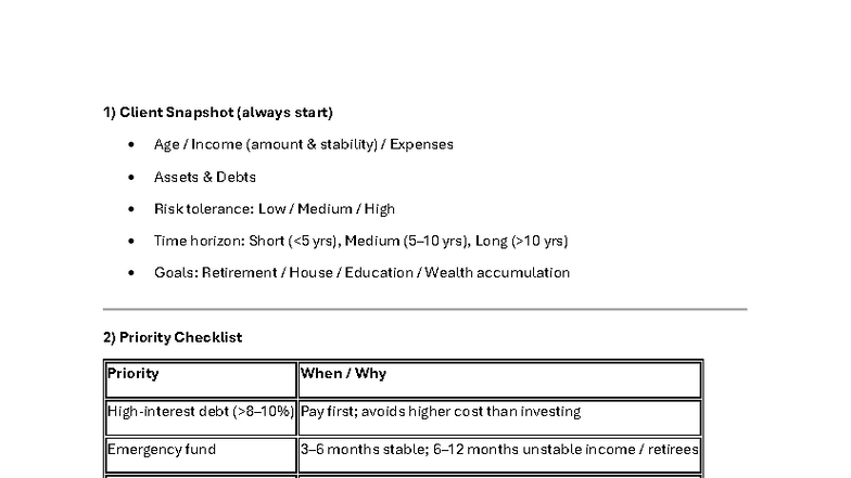 Client Investment Strategies Cheat Sheet (CIS 101) - Studocu