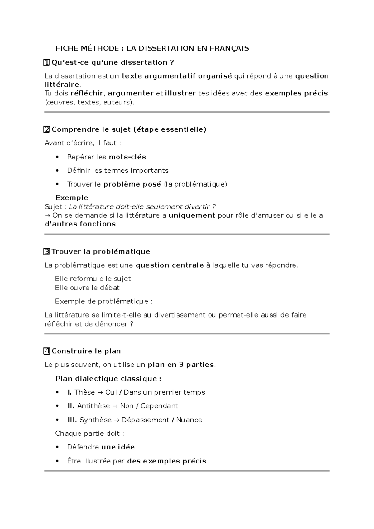 FICHE MÉTHODE : RÉDIGER UNE DISSERTATION EN FRANÇAIS - Studocu