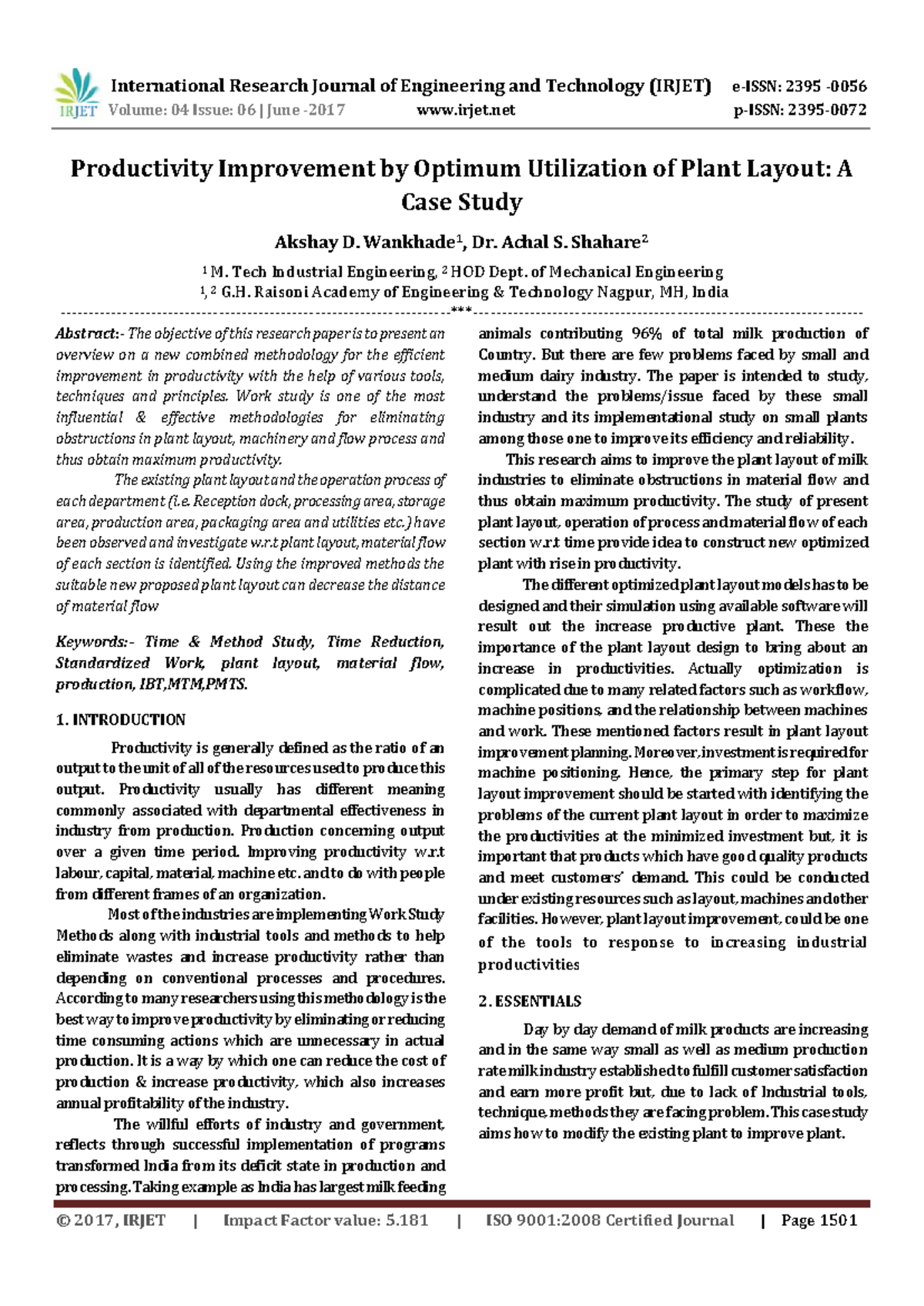 Productivity Enhancement in Milk Industry: A Case Study on Plant Layout ...