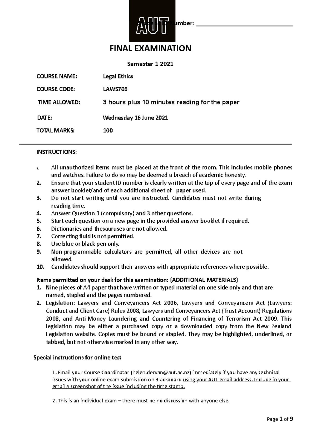 LAWS 2021 Final Exam Practice Questions on Legal Ethics - Studocu