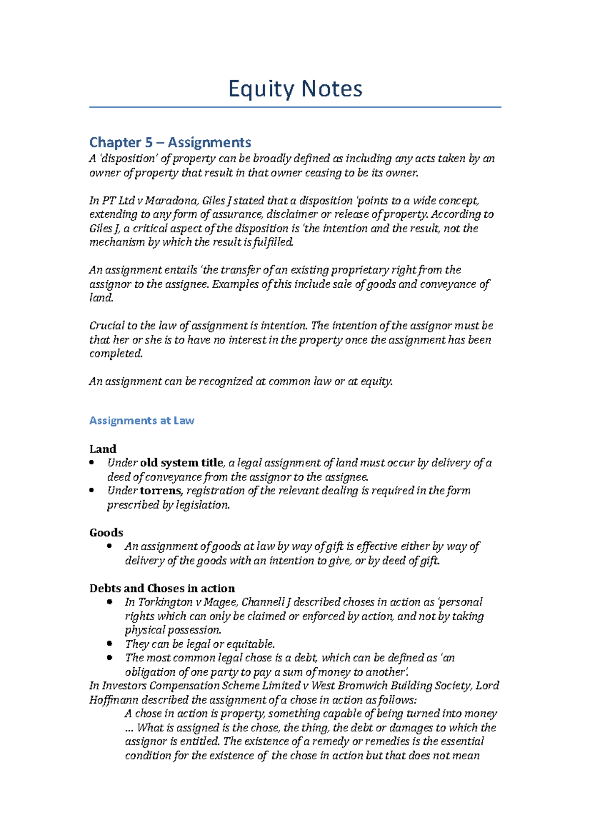 Equity & Trusts Notes - Equity Notes Chapter 5 – Assignments A ...