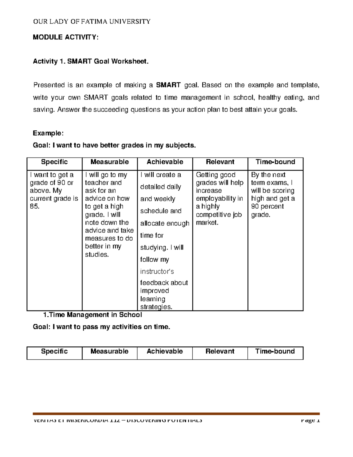 SMART Goals for Time Management, Healthy Eating & Saving - Week 7-9 ...