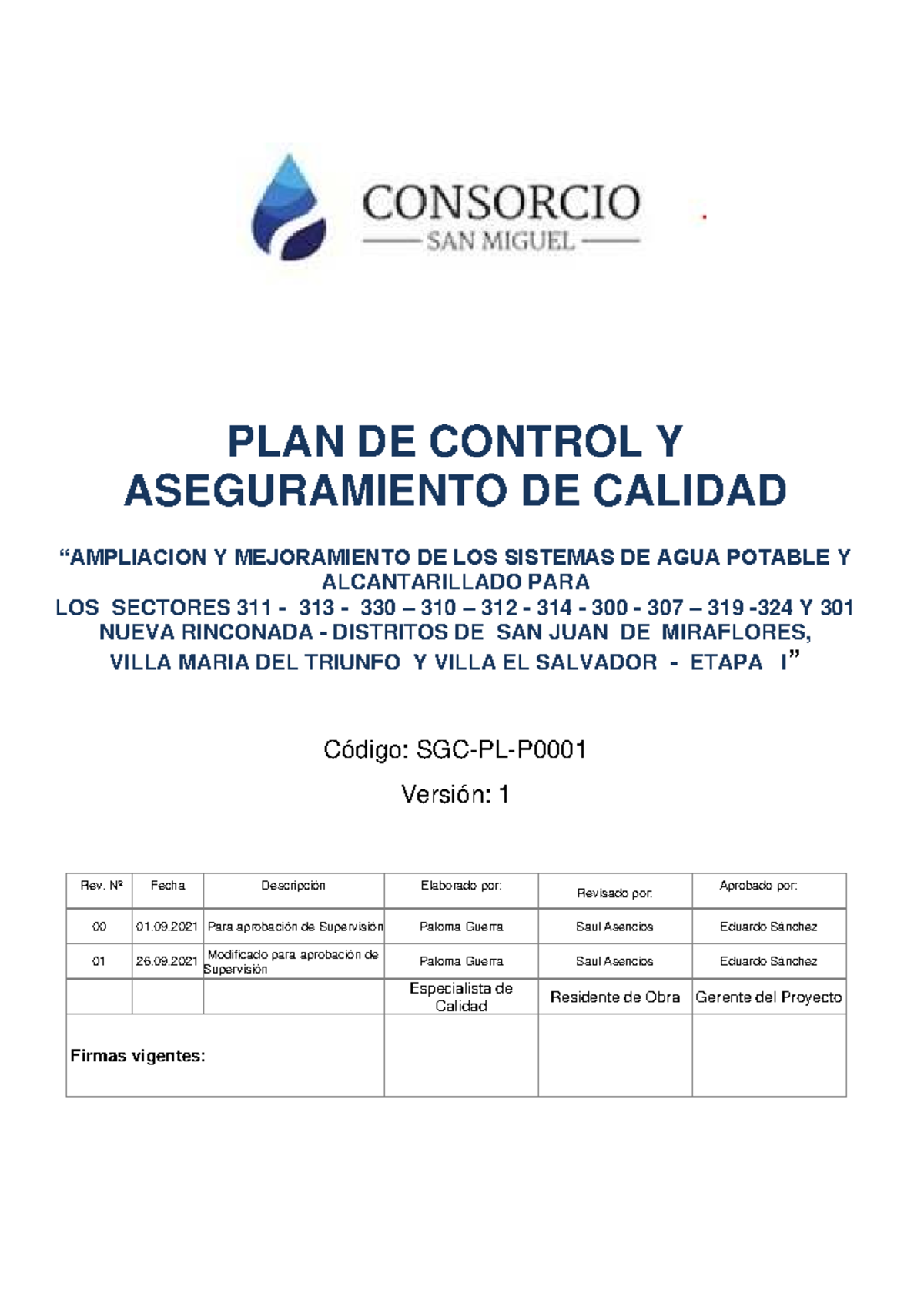 Plan de Control y Aseguramiento de Calidad - Agua Potable y ...