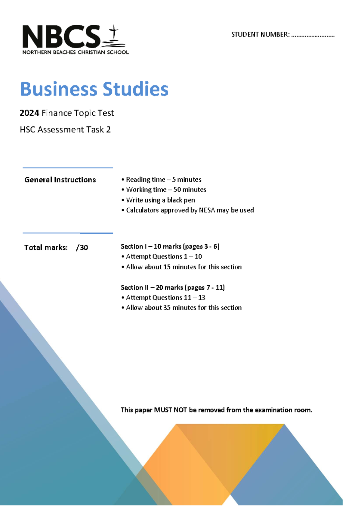 2024 HSC Business Studies Finance Topic Test - Studocu
