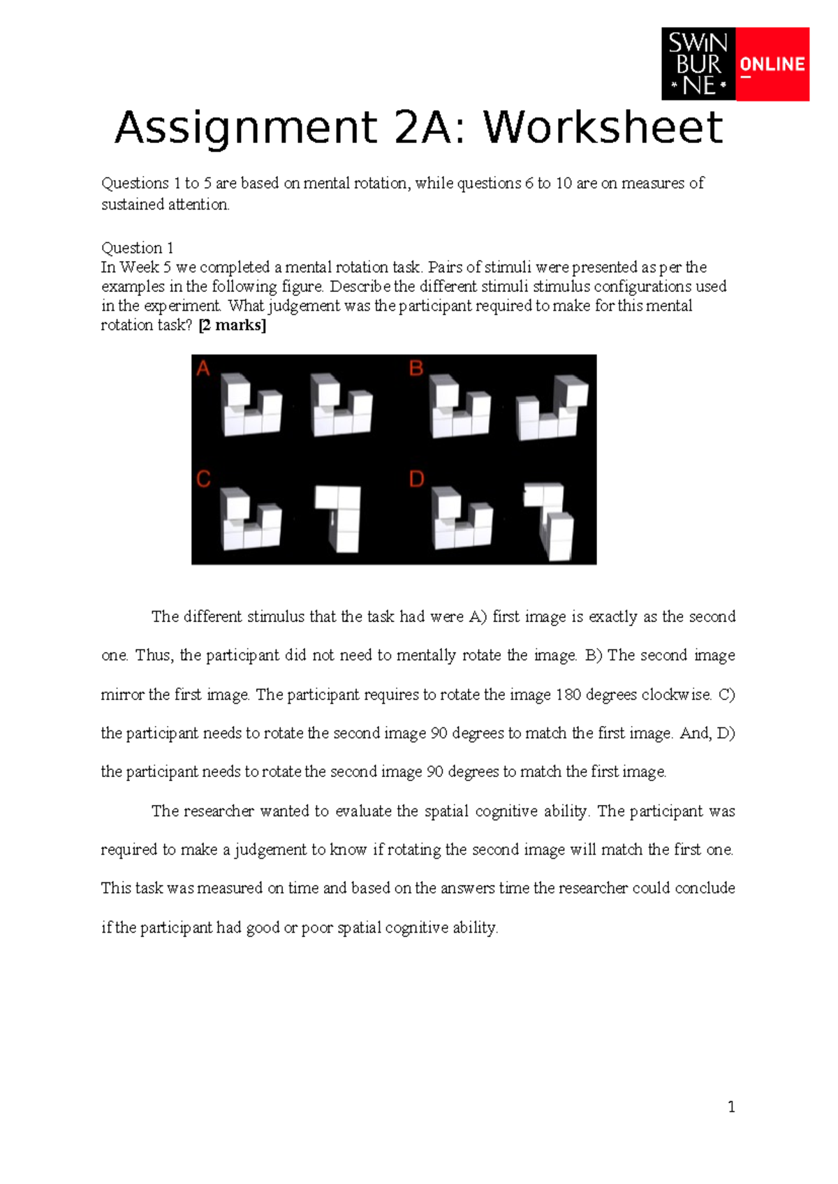PSY2000 6 Assignment 2A Mental Rotation & Attention Worksheet - Studocu