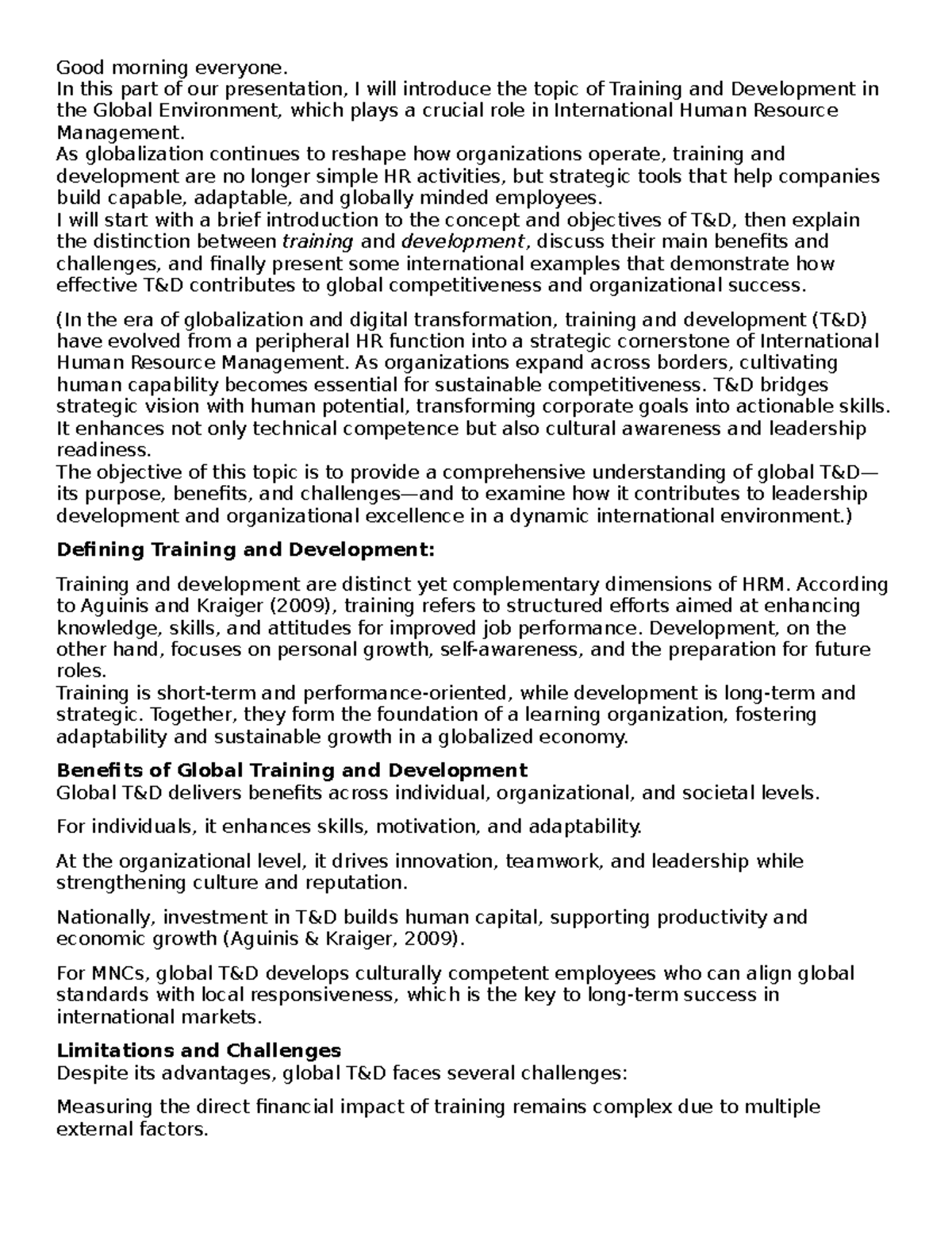 HP TT HRM: Training & Development in Global HRM Context - Studocu