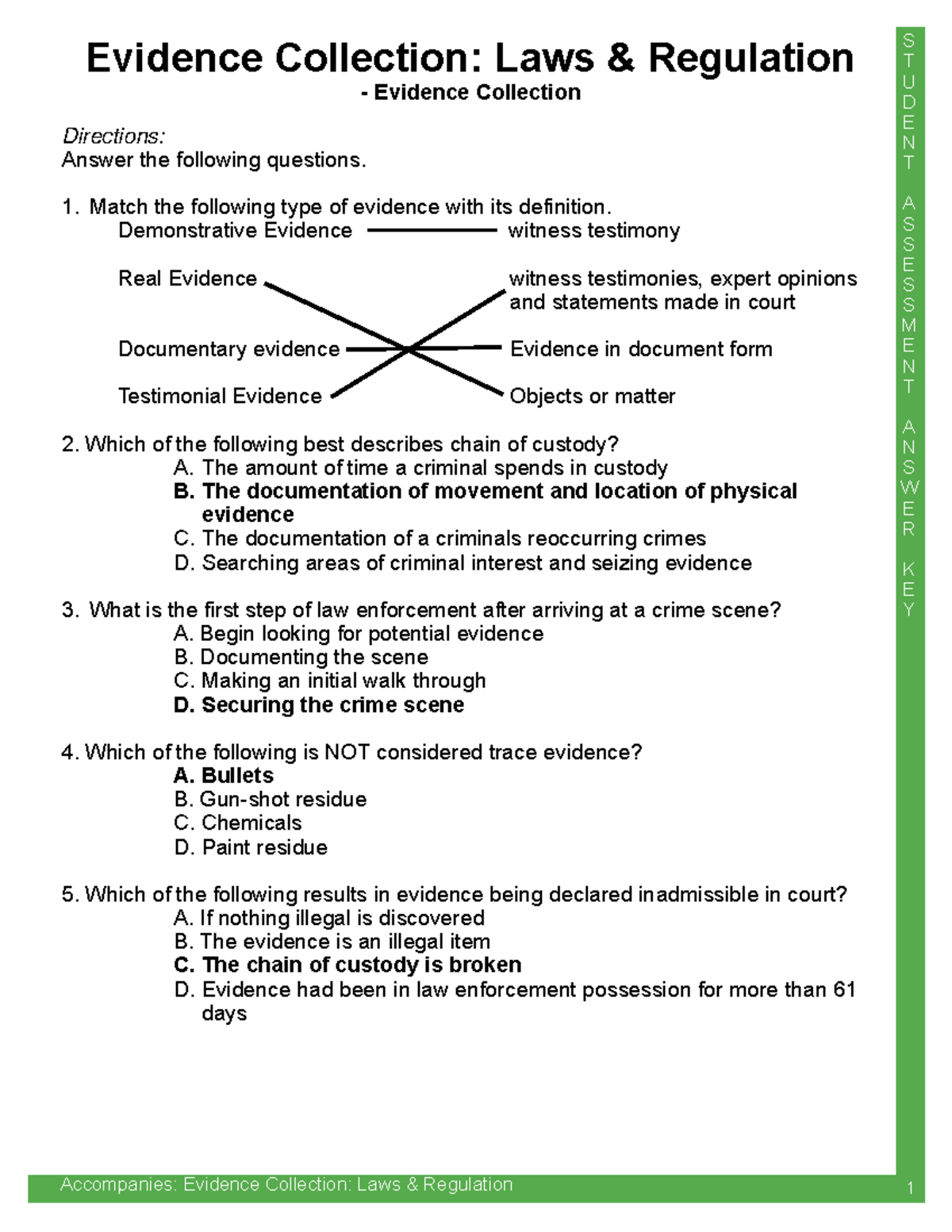 Assessment I - Evidence Collection Answer Key - S T U D E N T A S S E S ...