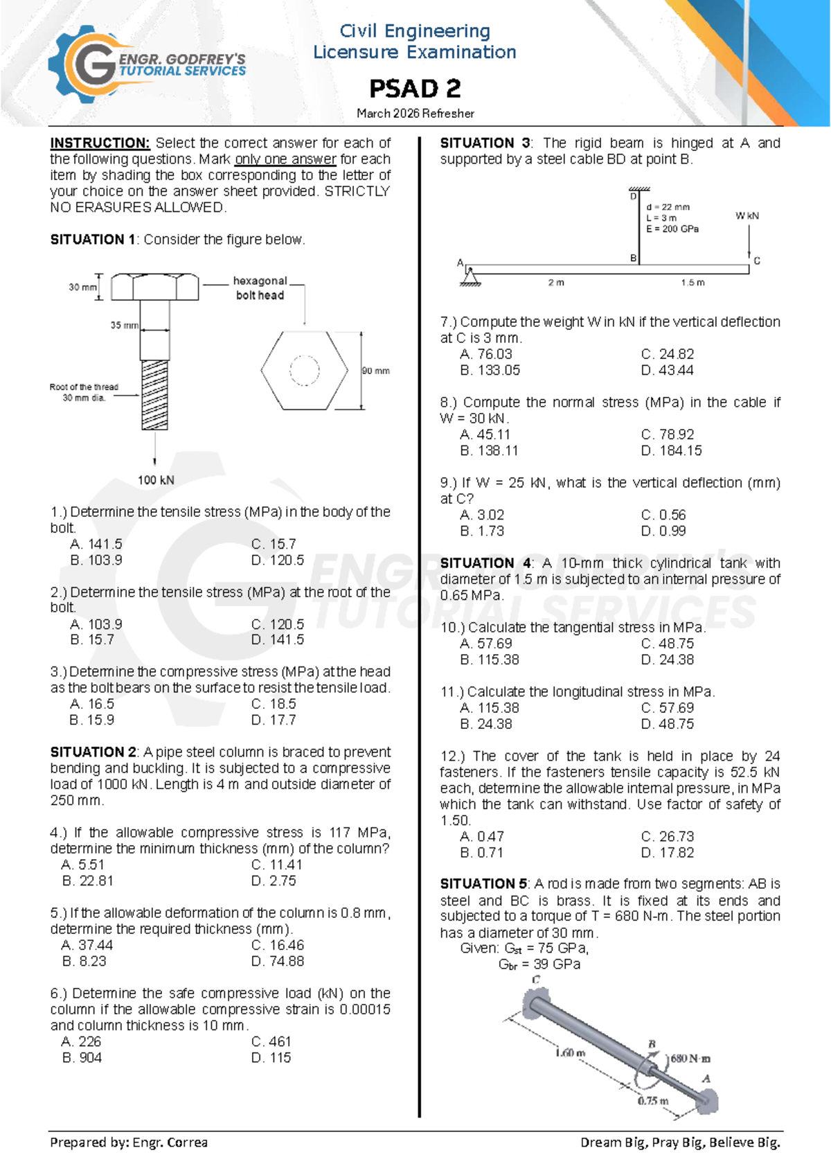 Civil Engineering Licensure Exam PSAD 2 March 2026 Refresher Guide ...