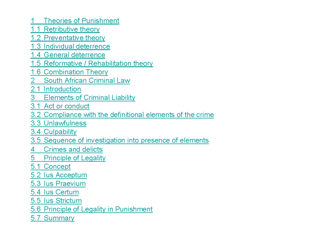 CRW2601 Final Exam Study Guide: Theories of Punishment and Liability ...